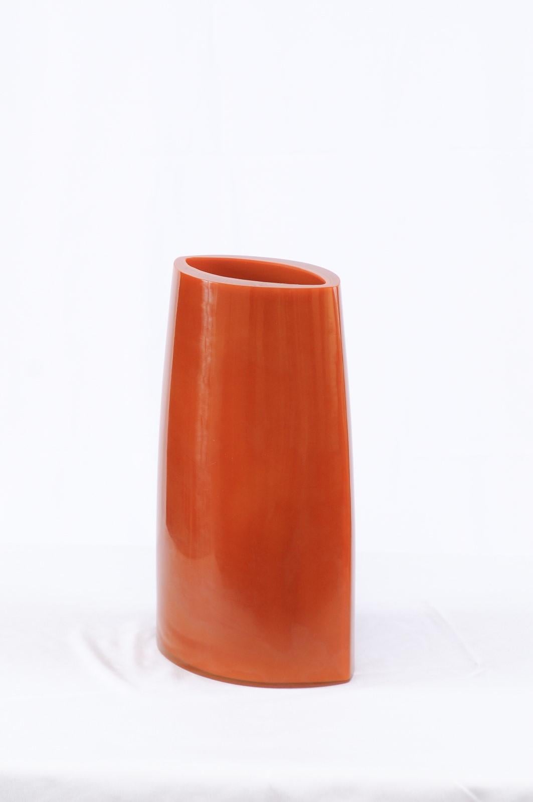 Hand-Blown Bright Orange Peking Glass Vase - Robert Kuo 5
