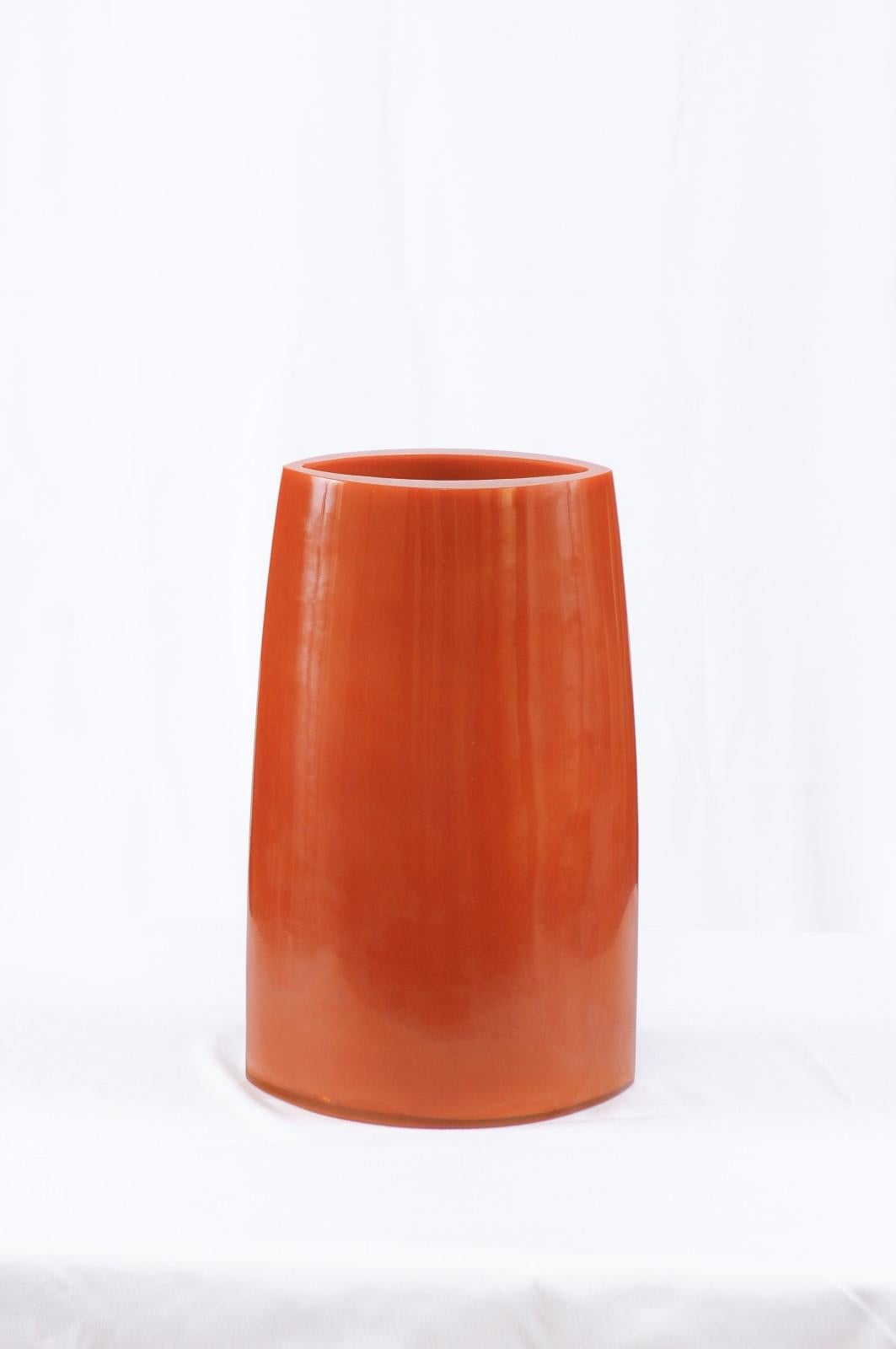 Hand-Blown Bright Orange Peking Glass Vase - Robert Kuo 6