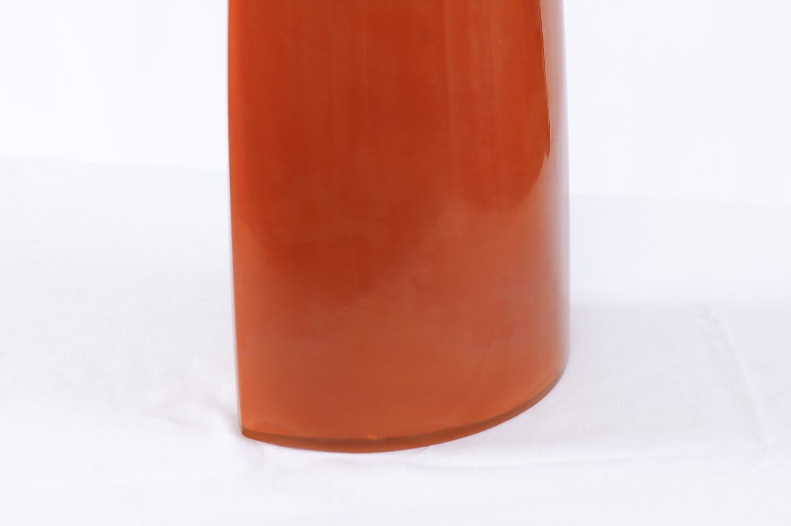 Contemporary Hand-Blown Bright Orange Peking Glass Vase - Robert Kuo