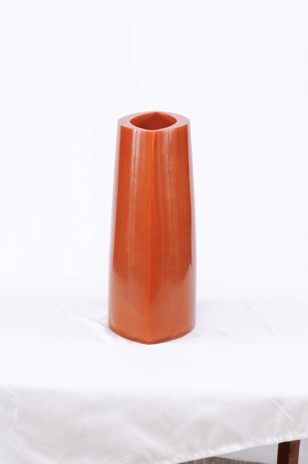 Blown Glass Hand-Blown Bright Orange Peking Glass Vase - Robert Kuo