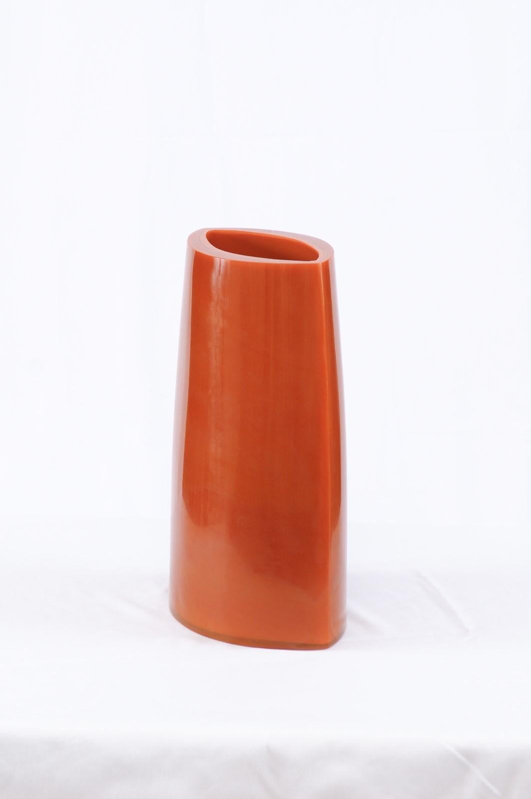 Hand-Blown Bright Orange Peking Glass Vase - Robert Kuo 1