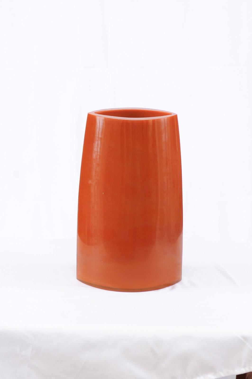 Hand-Blown Bright Orange Peking Glass Vase - Robert Kuo 2