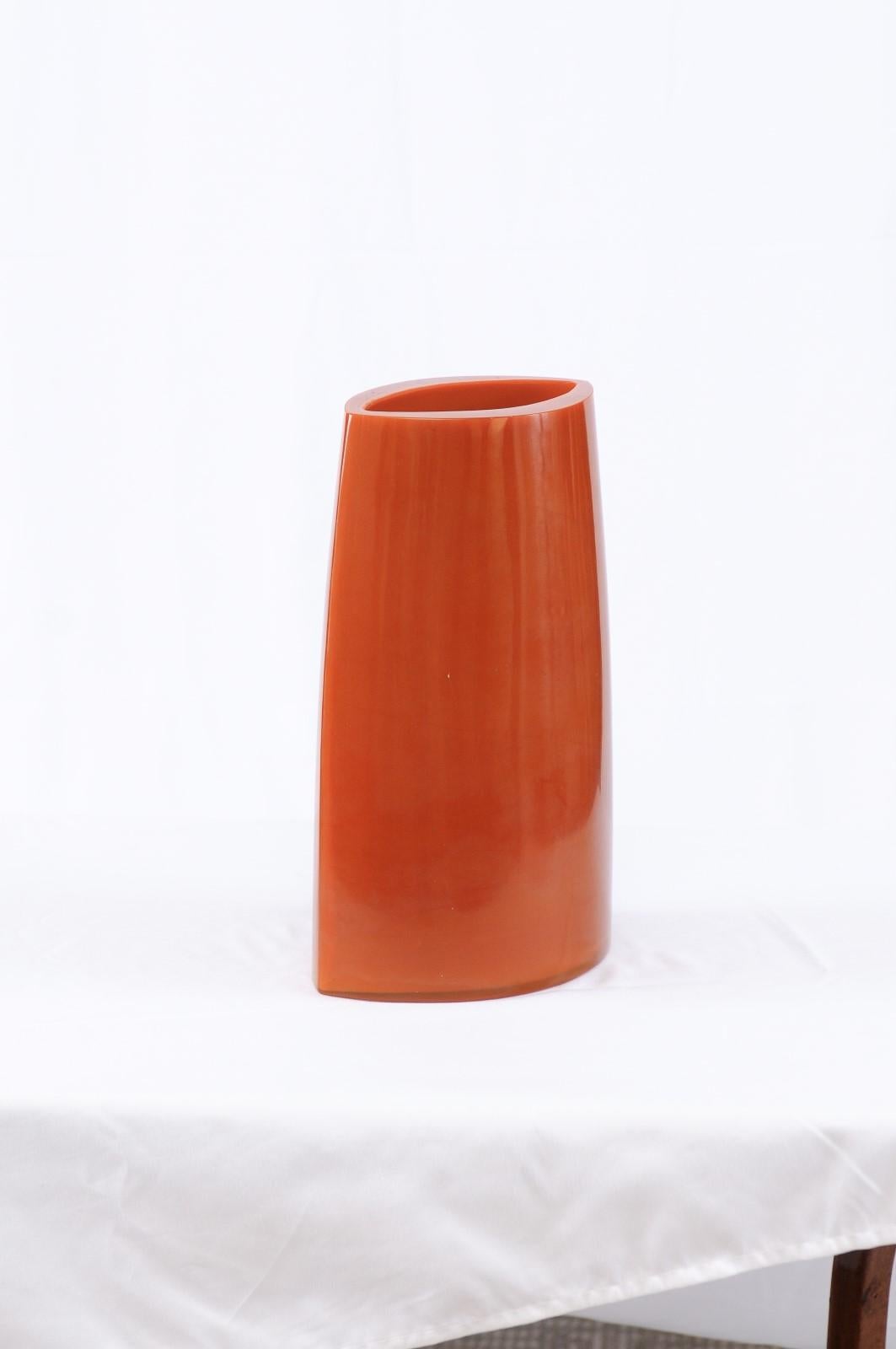 Hand-Blown Bright Orange Peking Glass Vase - Robert Kuo 3