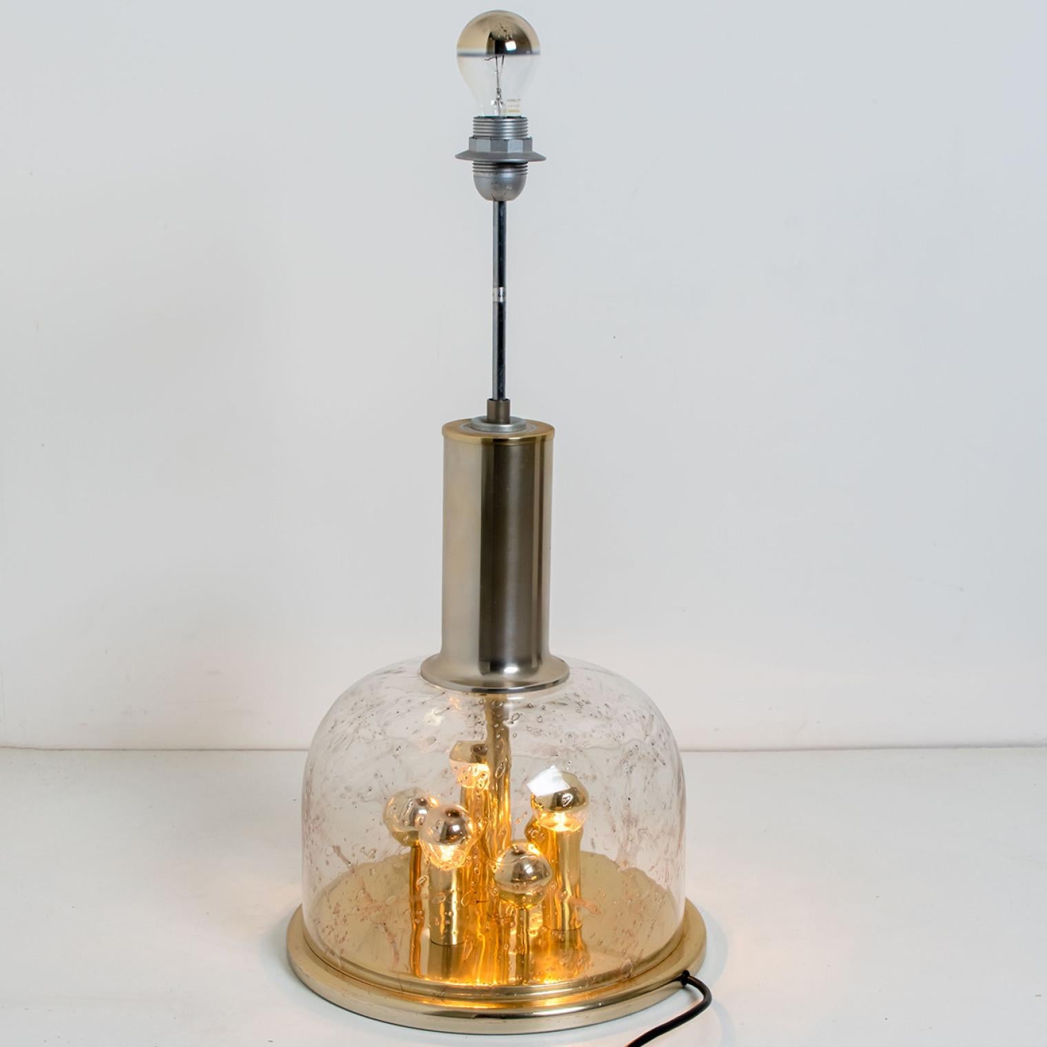 Hand Blown Bubble Glass and Brass Table Lamp by Doria Leuchten, 1970 For Sale 5