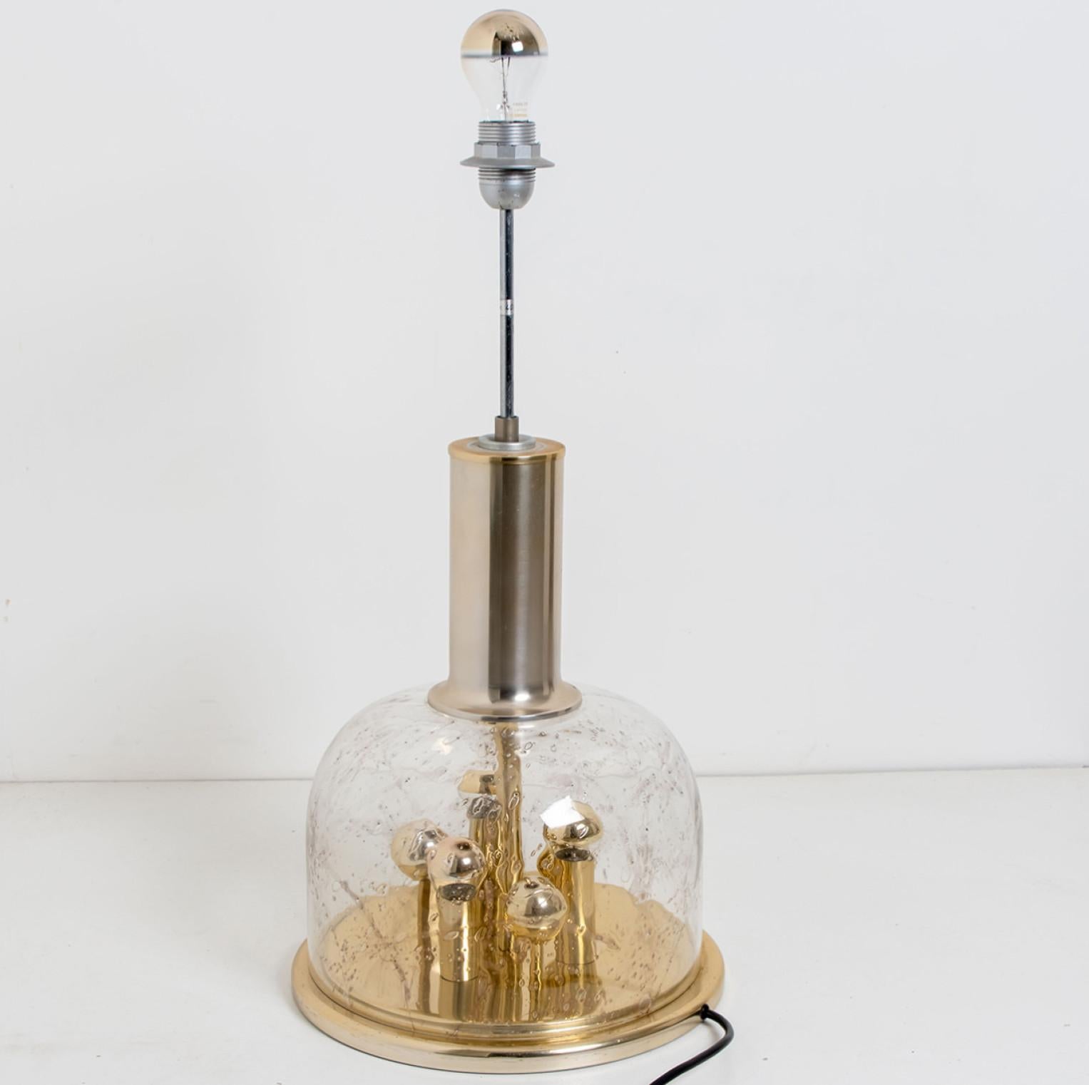 Hand Blown Bubble Glass and Brass Table Lamp by Doria Leuchten, 1970 For Sale 8