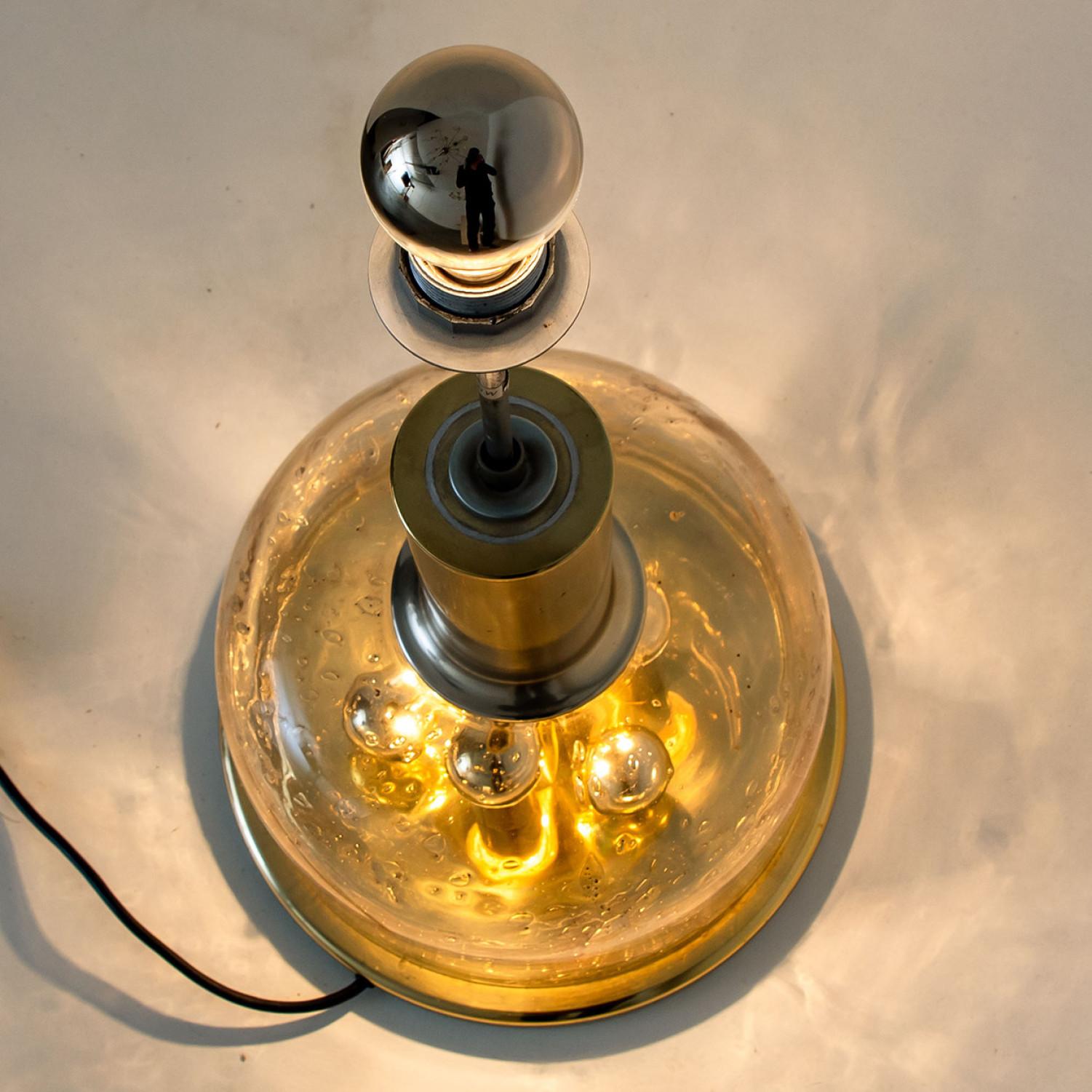 Hand Blown Bubble Glass and Brass Table Lamp by Doria Leuchten, 1970 For Sale 9