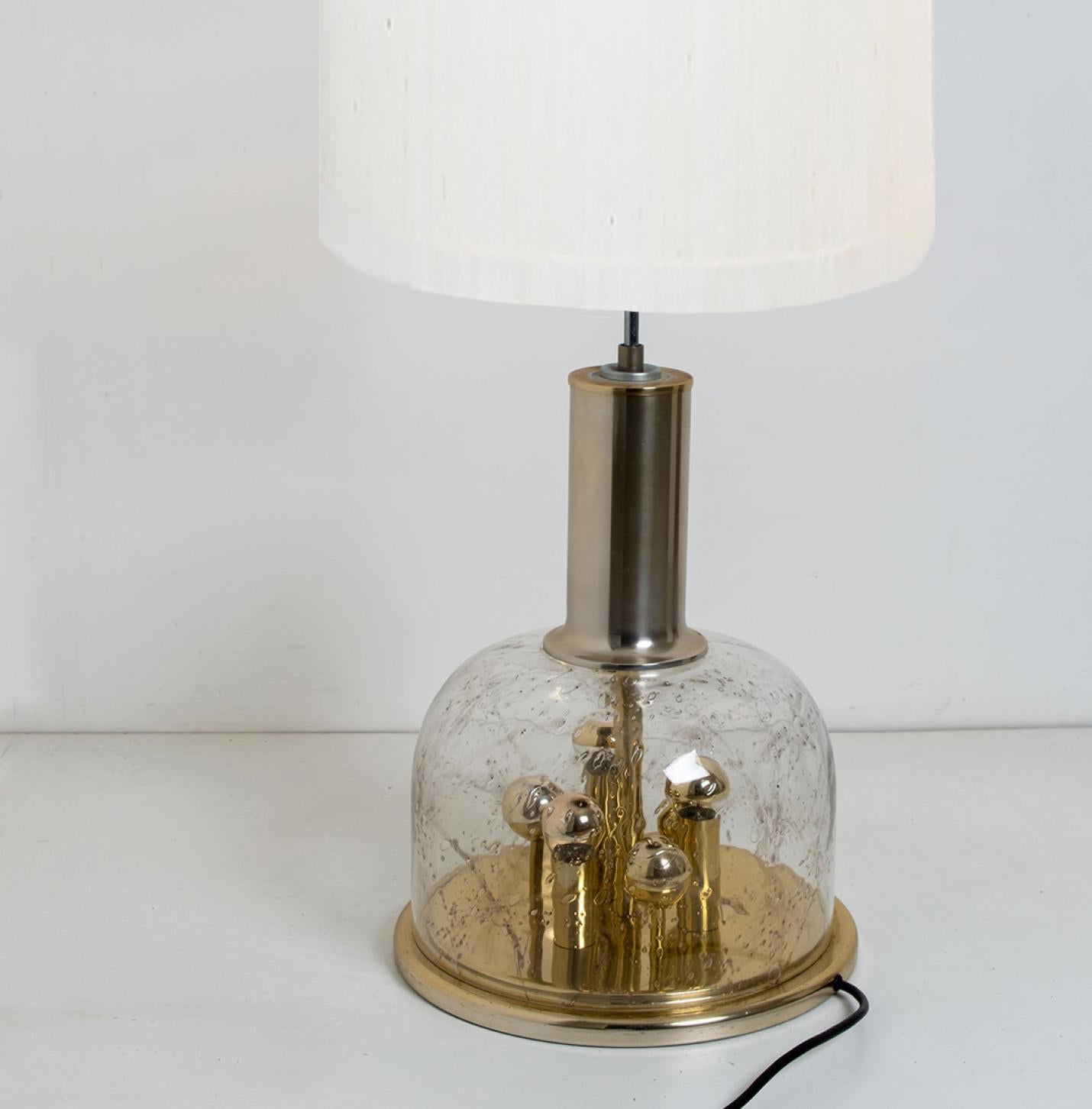 German Hand Blown Bubble Glass and Brass Table Lamp by Doria Leuchten, 1970 For Sale