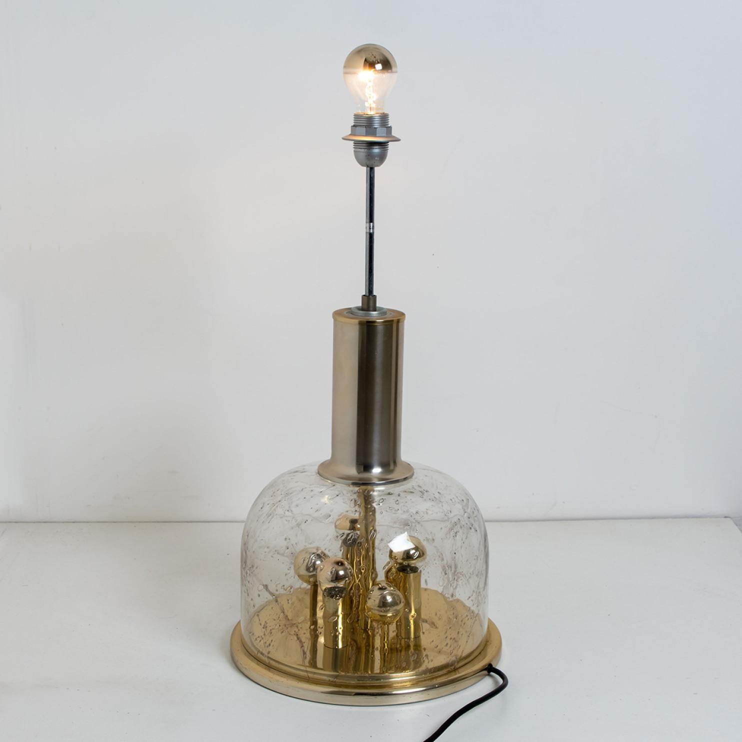 Late 20th Century Hand Blown Bubble Glass and Brass Table Lamp by Doria Leuchten, 1970 For Sale