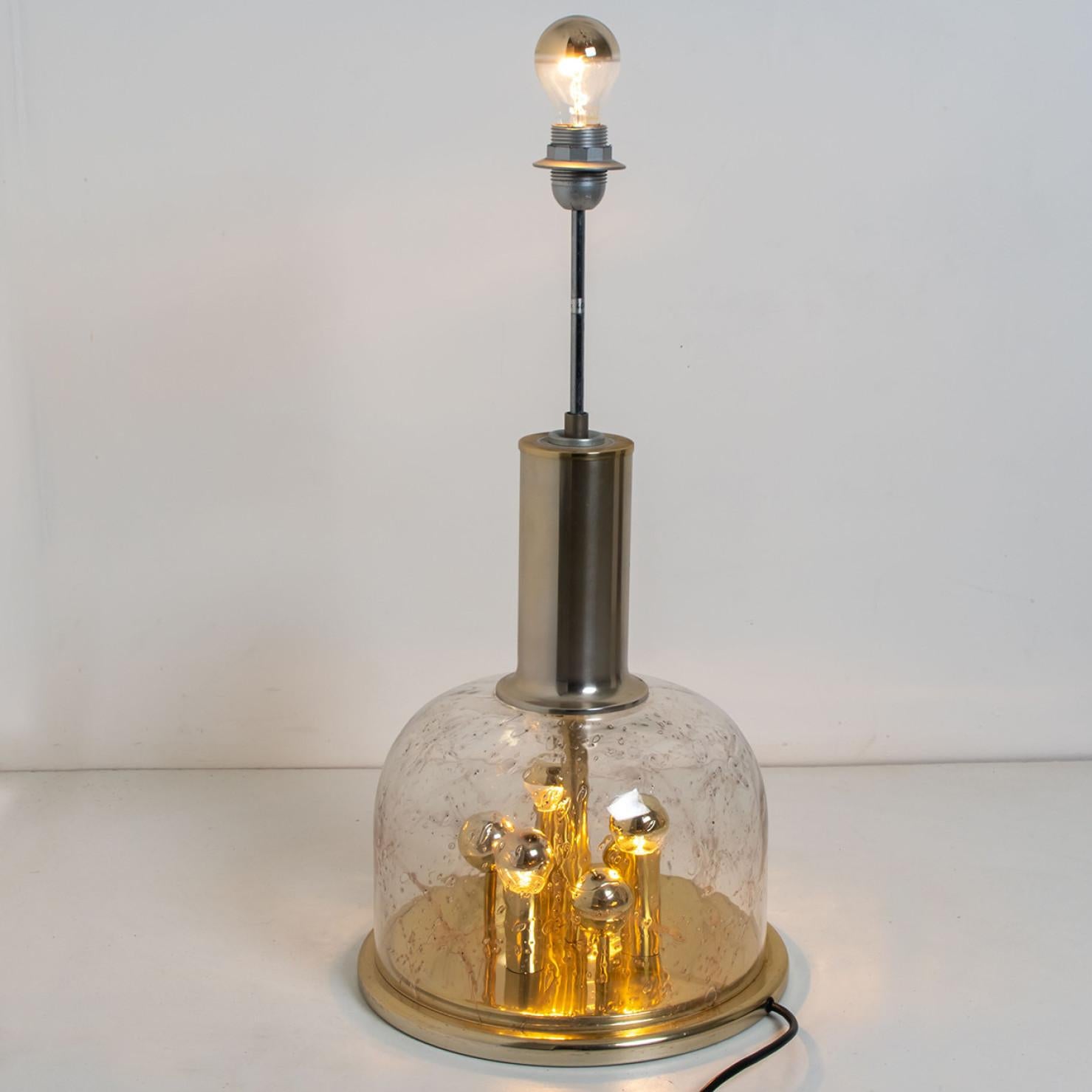 Hand Blown Bubble Glass and Brass Table Lamp by Doria Leuchten, 1970 For Sale 2