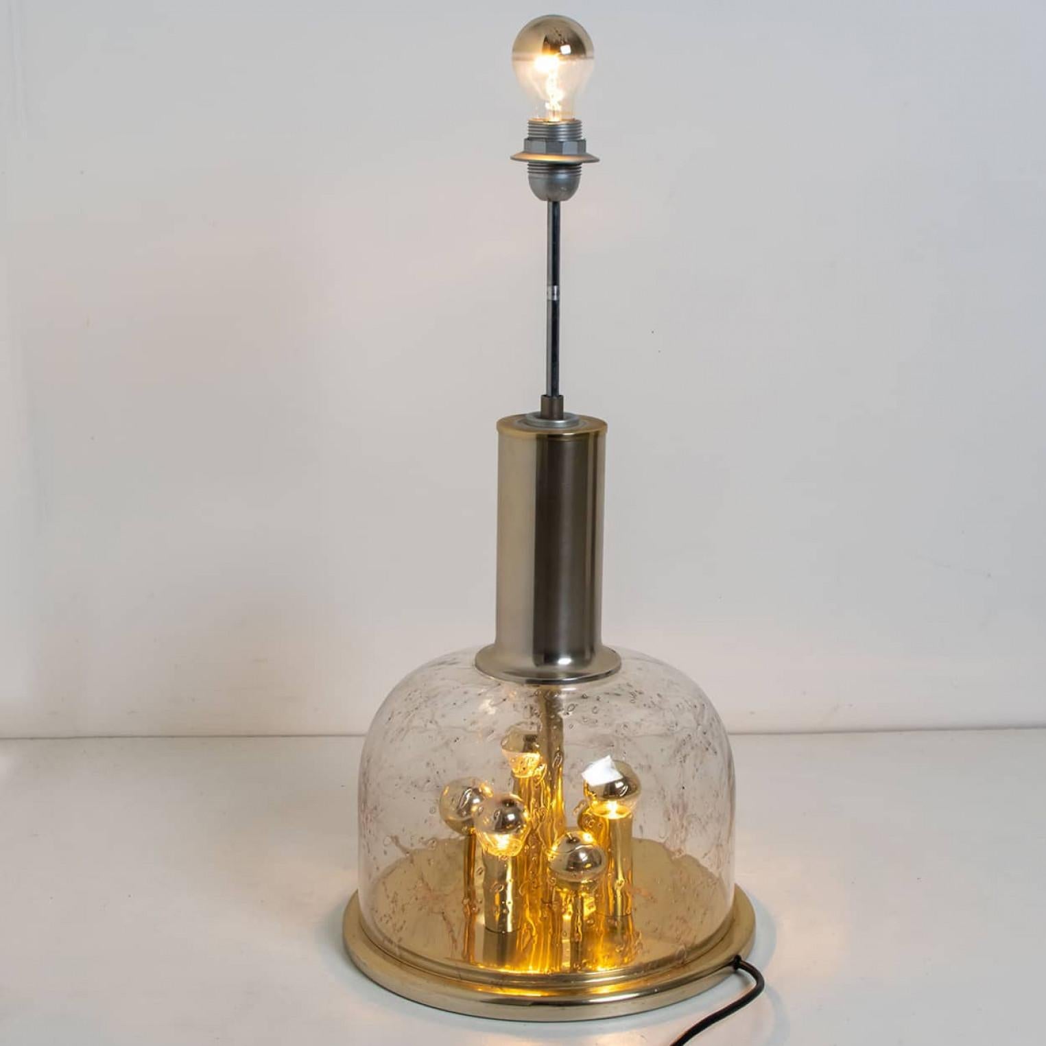 Hand Blown Bubble Glass and Brass Table Lamp by Doria Leuchten, 1970 For Sale 2