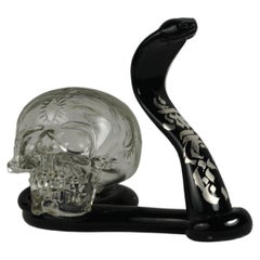 Hand-blown Clear Glass Skull & Black Snake with Silver Gilding