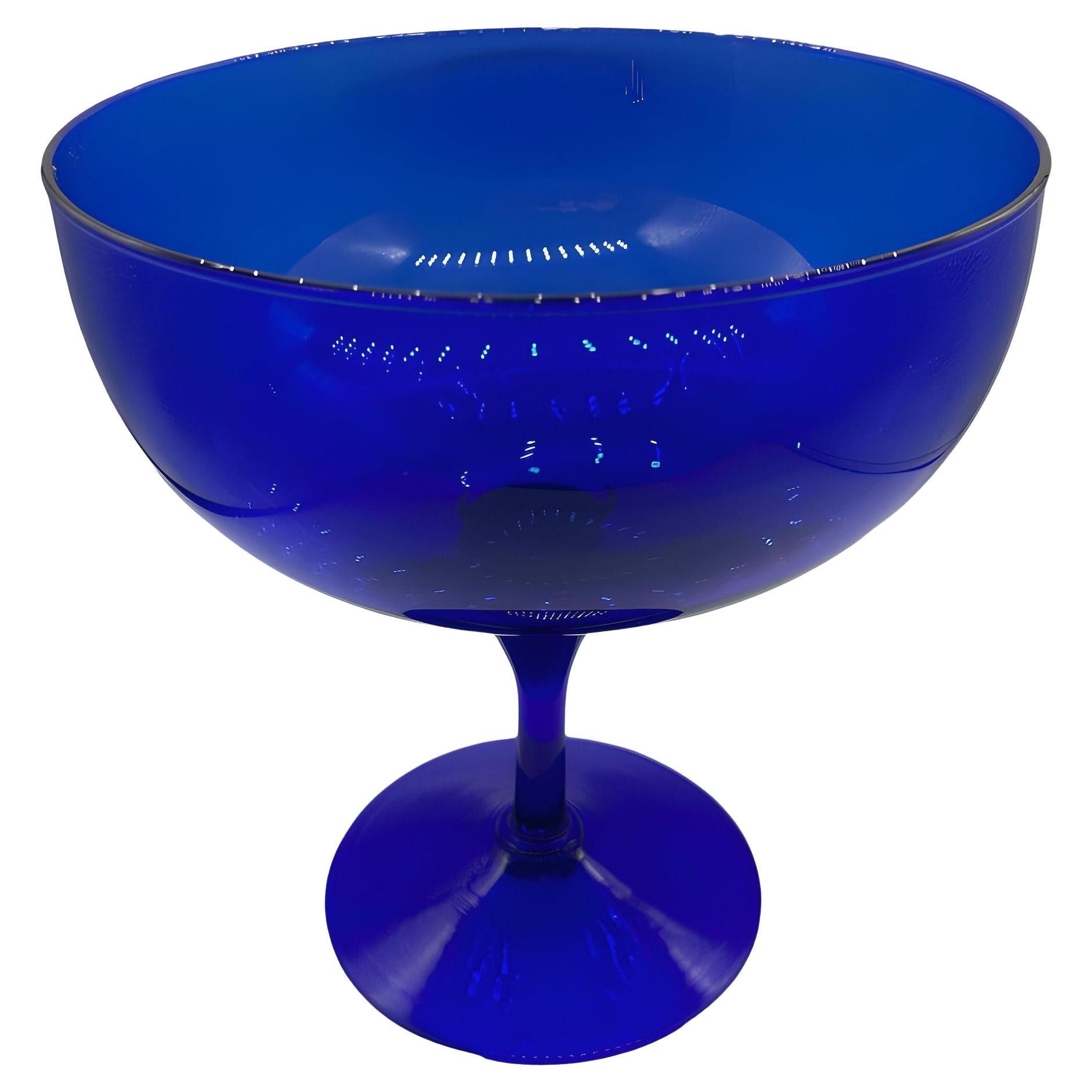 Hand Blown Cobalt Blue Glass Stemmed Desert Bowl