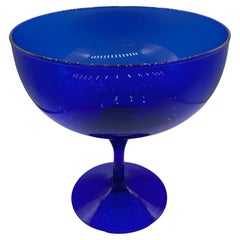 Hand Blown Cobalt Blue Glass Stemmed Desert Bowl