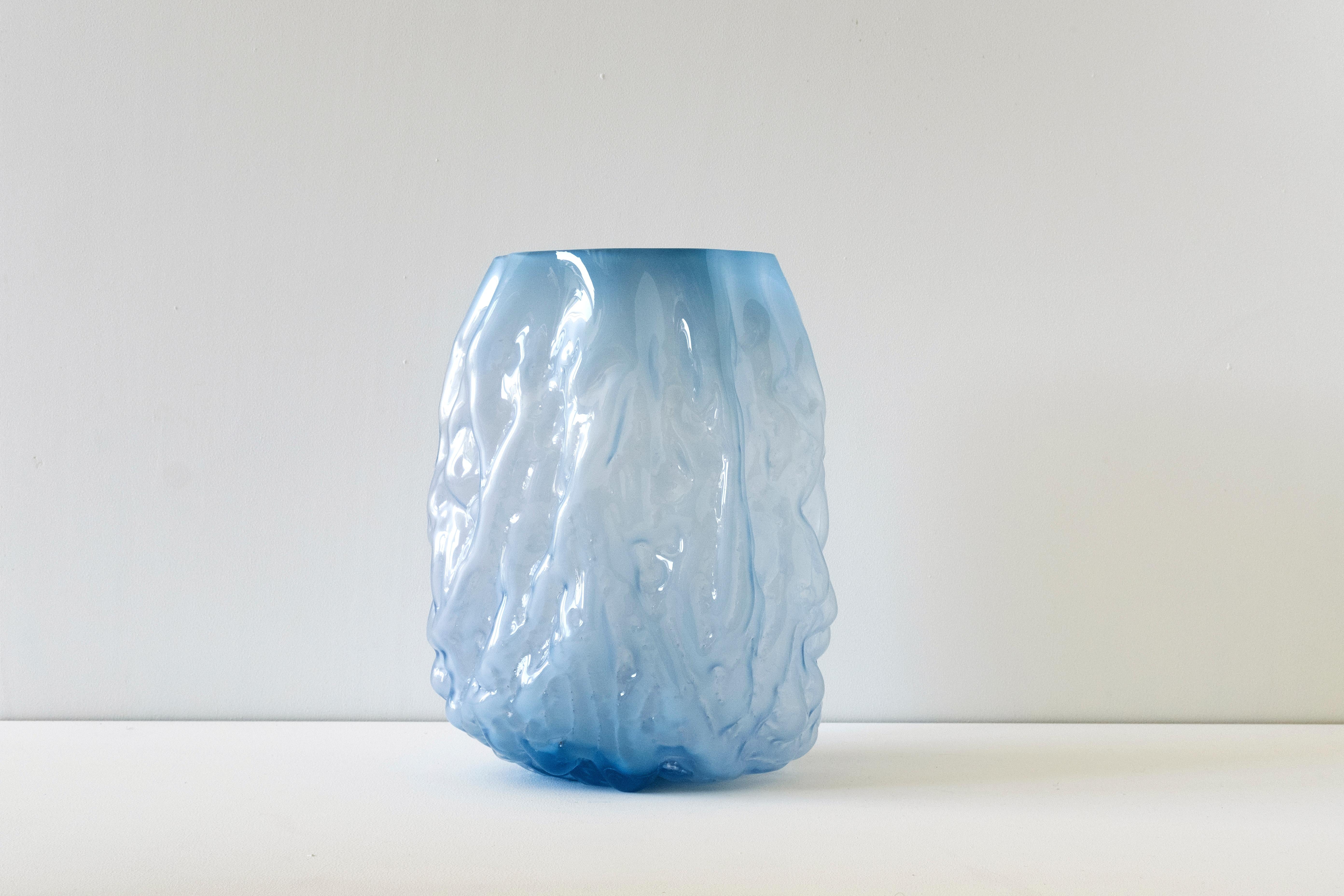 Modern Hand Blown Contemporary Blue Glass Vase by Erik Olovsson For Sale