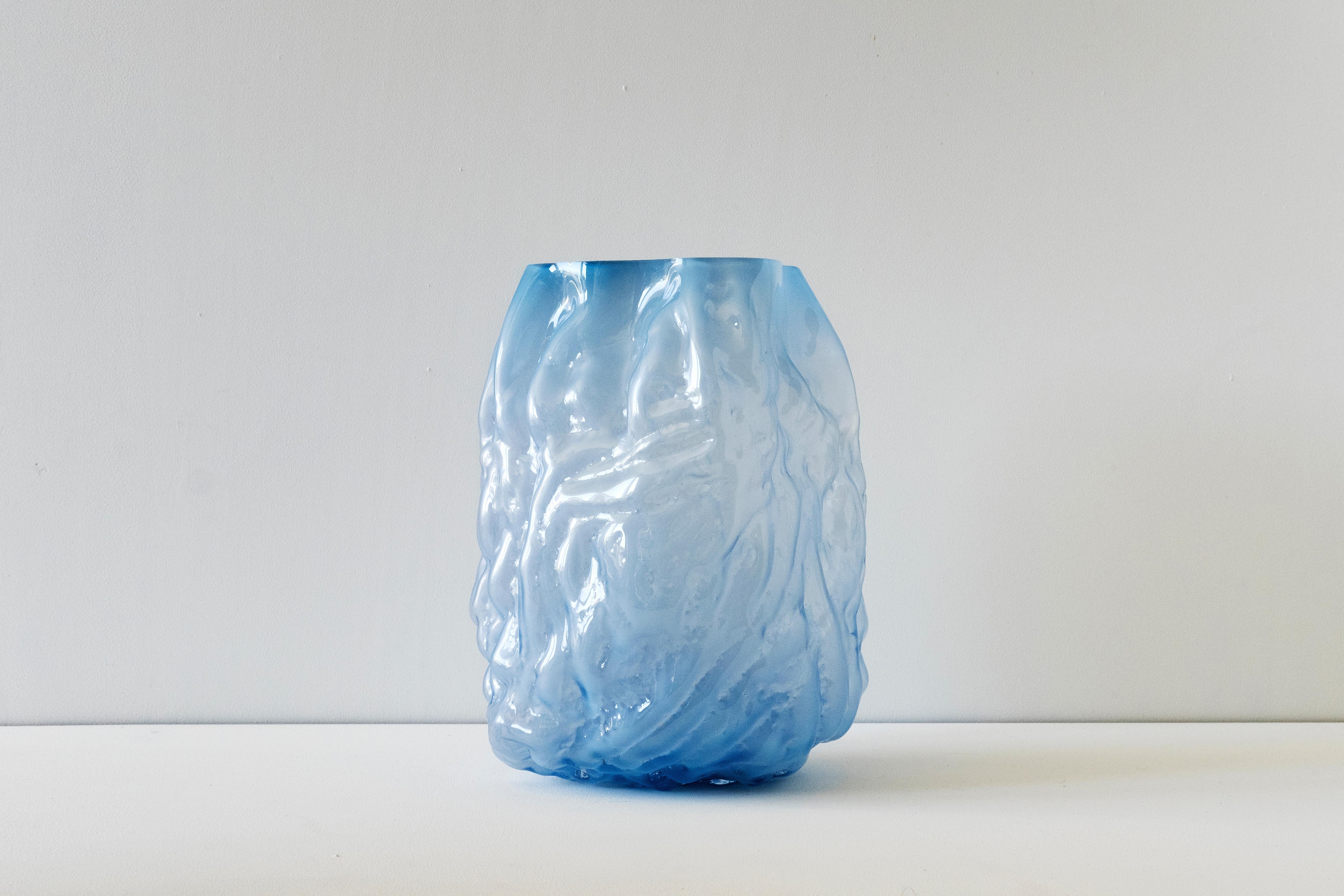 Swedish Hand Blown Contemporary Blue Glass Vase by Erik Olovsson For Sale