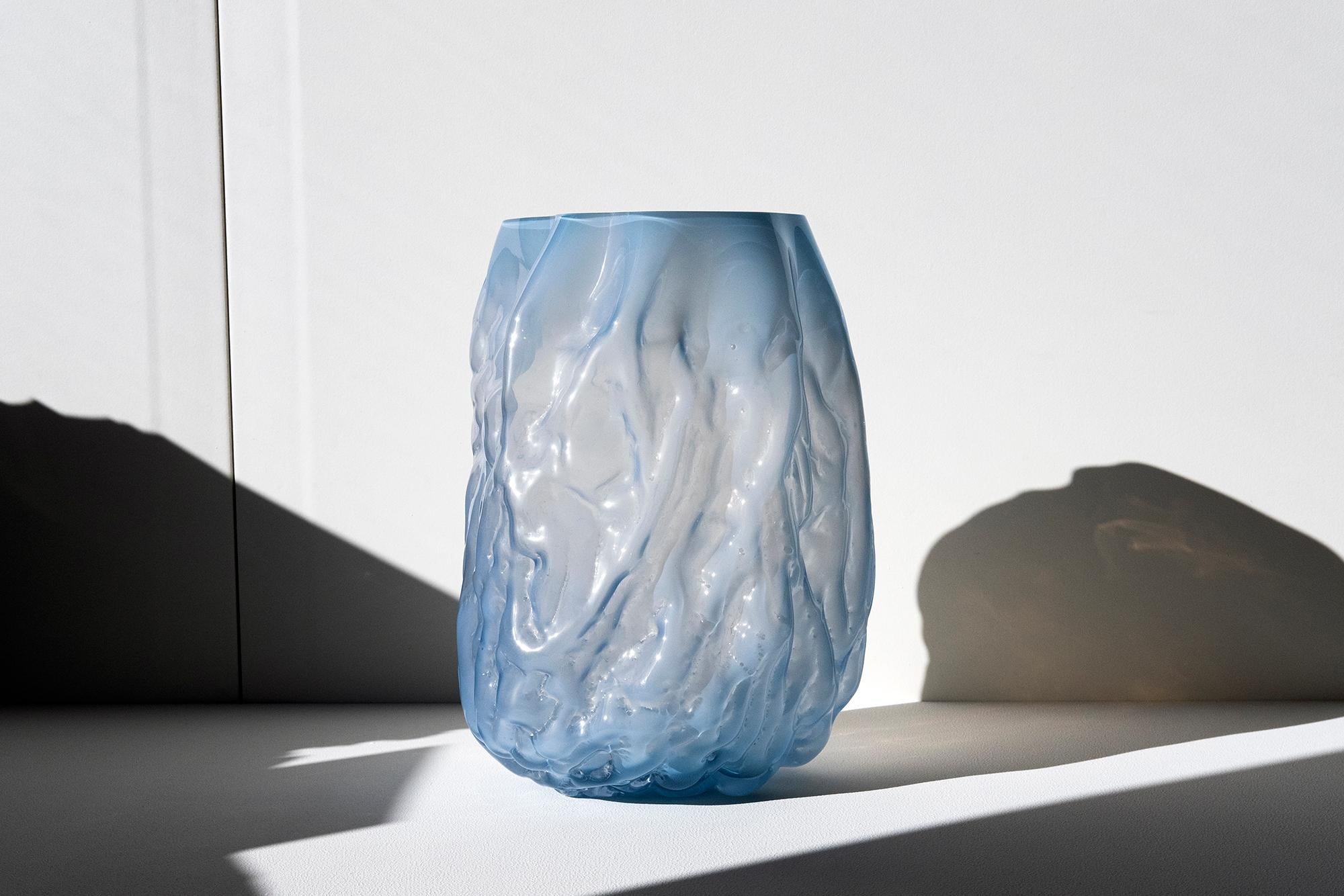 Hand Blown Contemporary Blue Glass Vase by Erik Olovsson In New Condition For Sale In Stockholm, SE