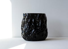 Hand Blown Contemporary Wrinkle Black Glass Vase by Erik Olovsson