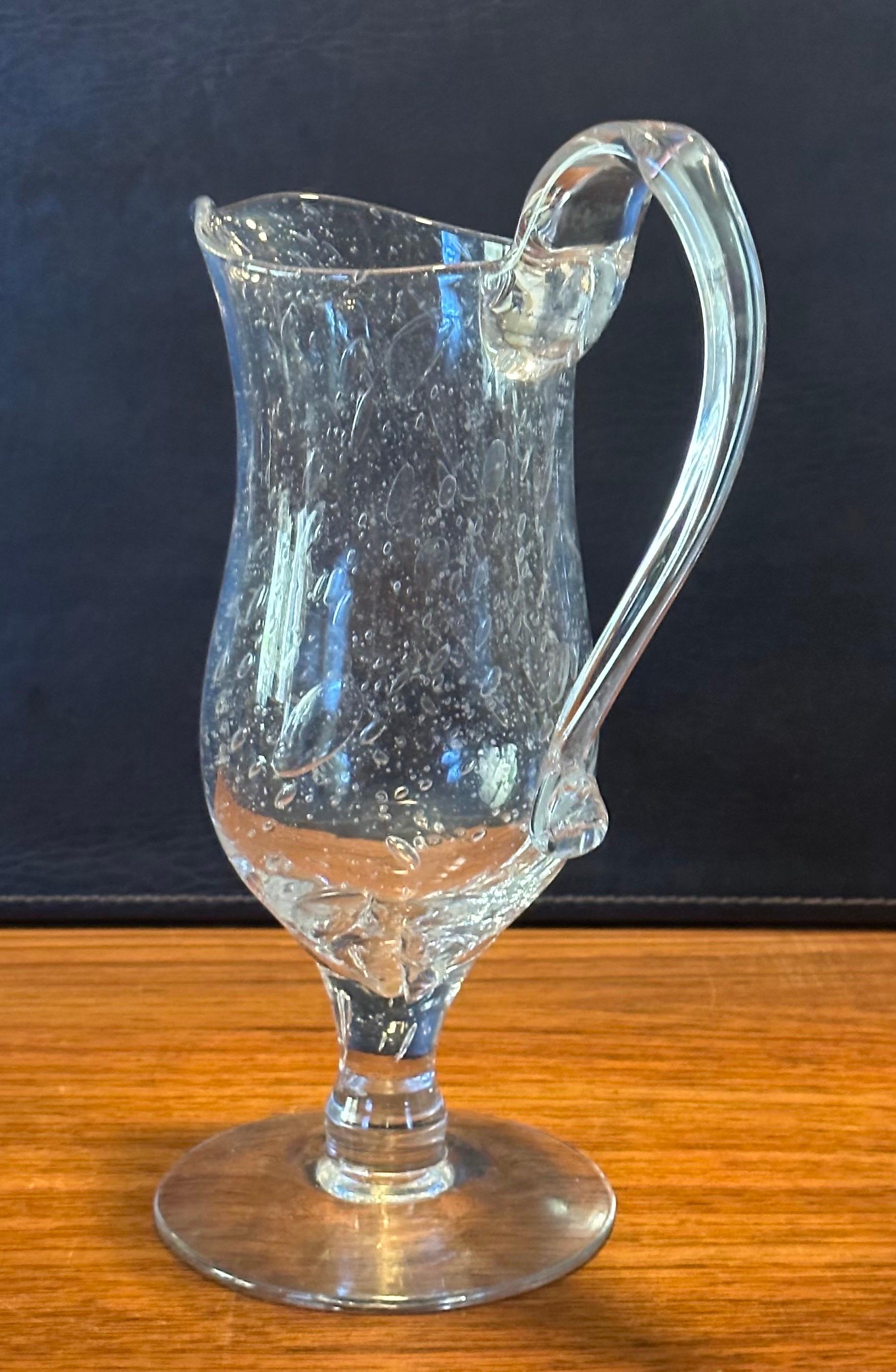 Hand Blown Crackled Clear Glass Ewer / Pitcher by Blenko Glass For Sale 4