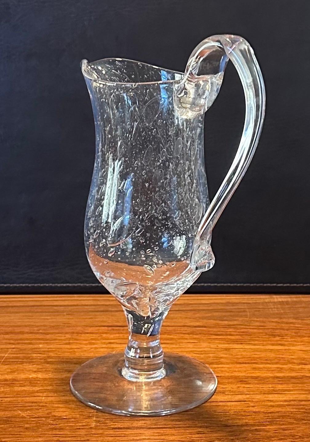 Mid-Century Modern Hand Blown Crackled Clear Glass Ewer / Pitcher by Blenko Glass For Sale