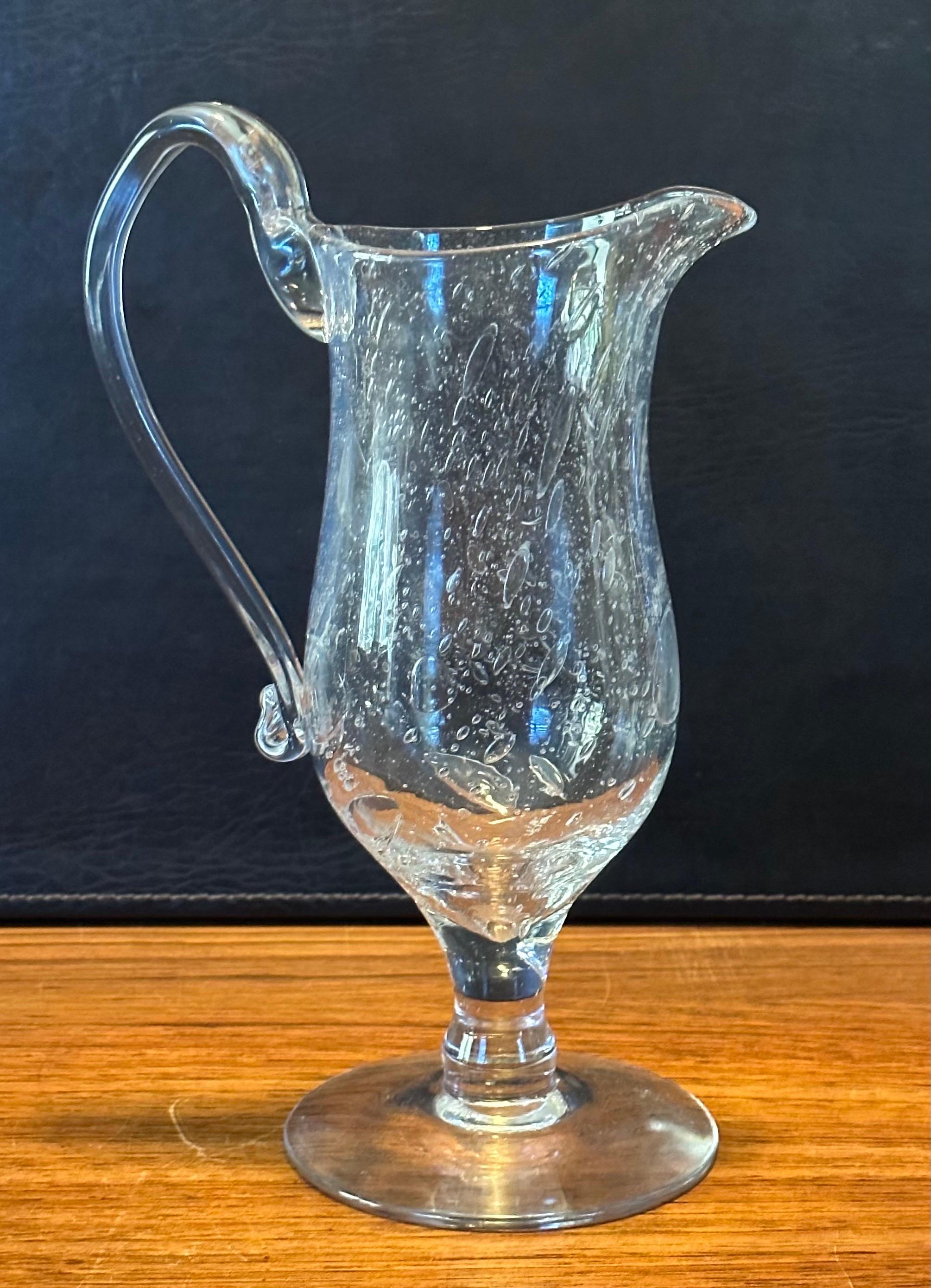 20th Century Hand Blown Crackled Clear Glass Ewer / Pitcher by Blenko Glass For Sale