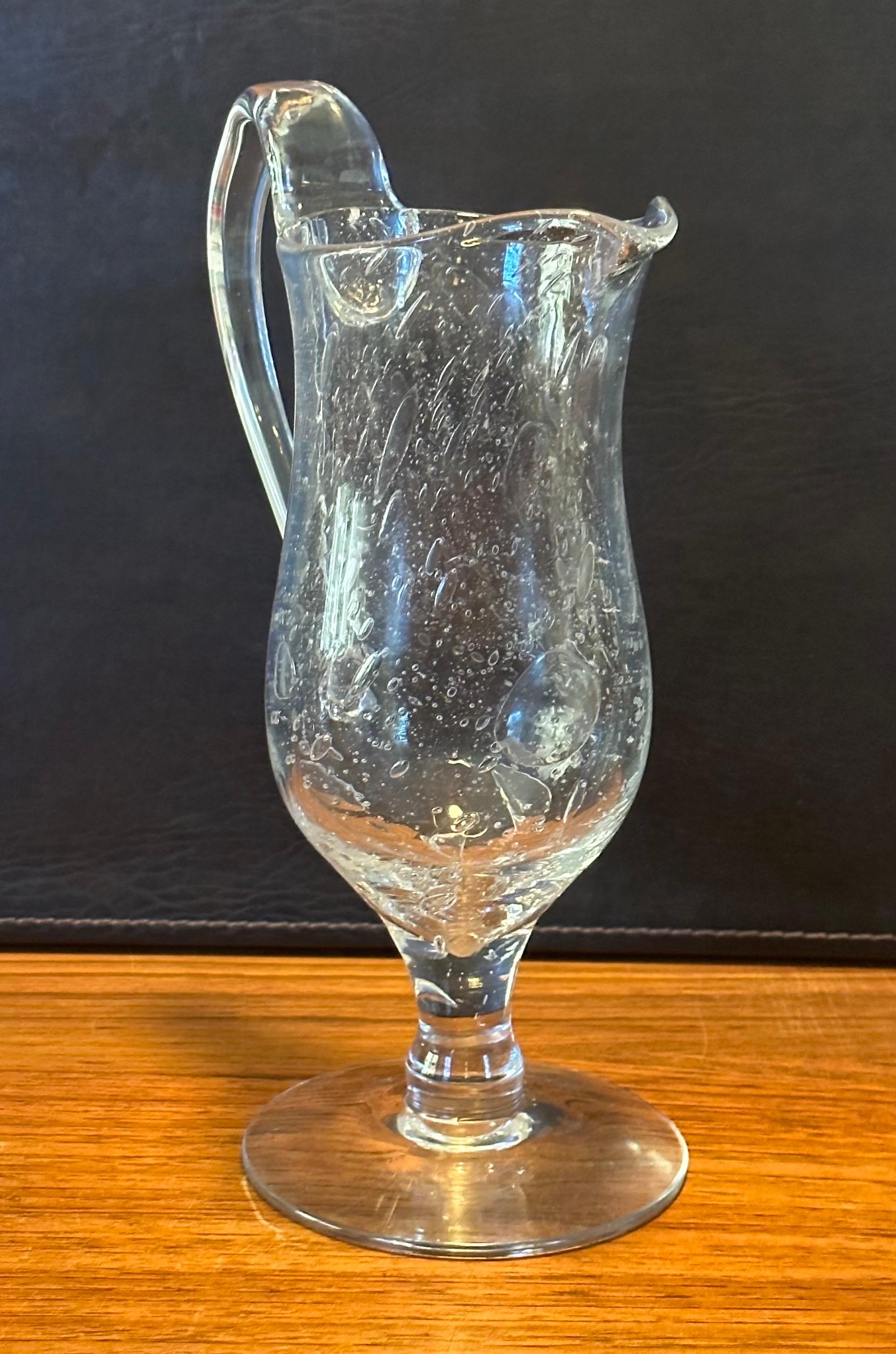 Art Glass Hand Blown Crackled Clear Glass Ewer / Pitcher by Blenko Glass For Sale