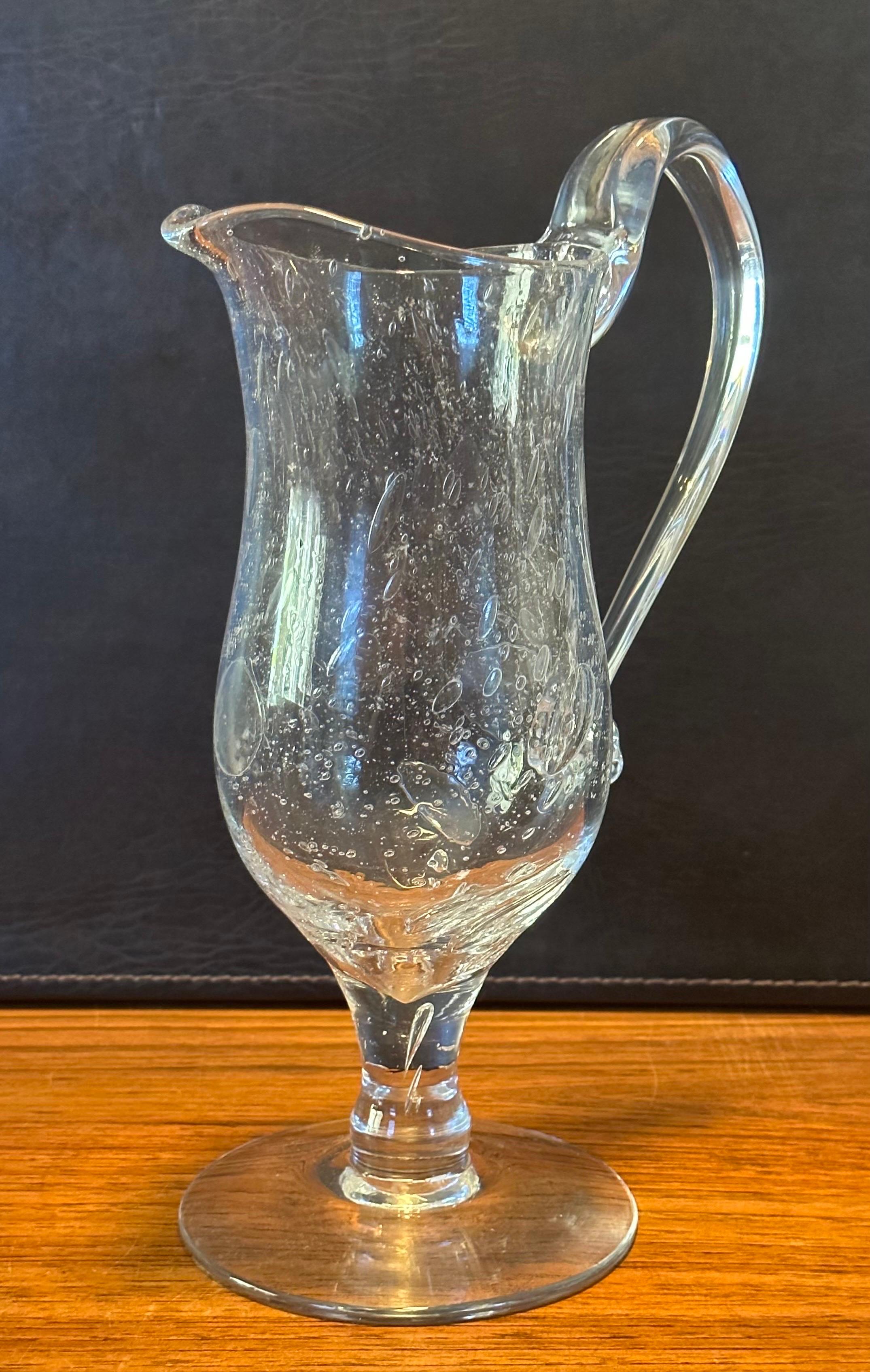Hand Blown Crackled Clear Glass Ewer / Pitcher by Blenko Glass For Sale 1
