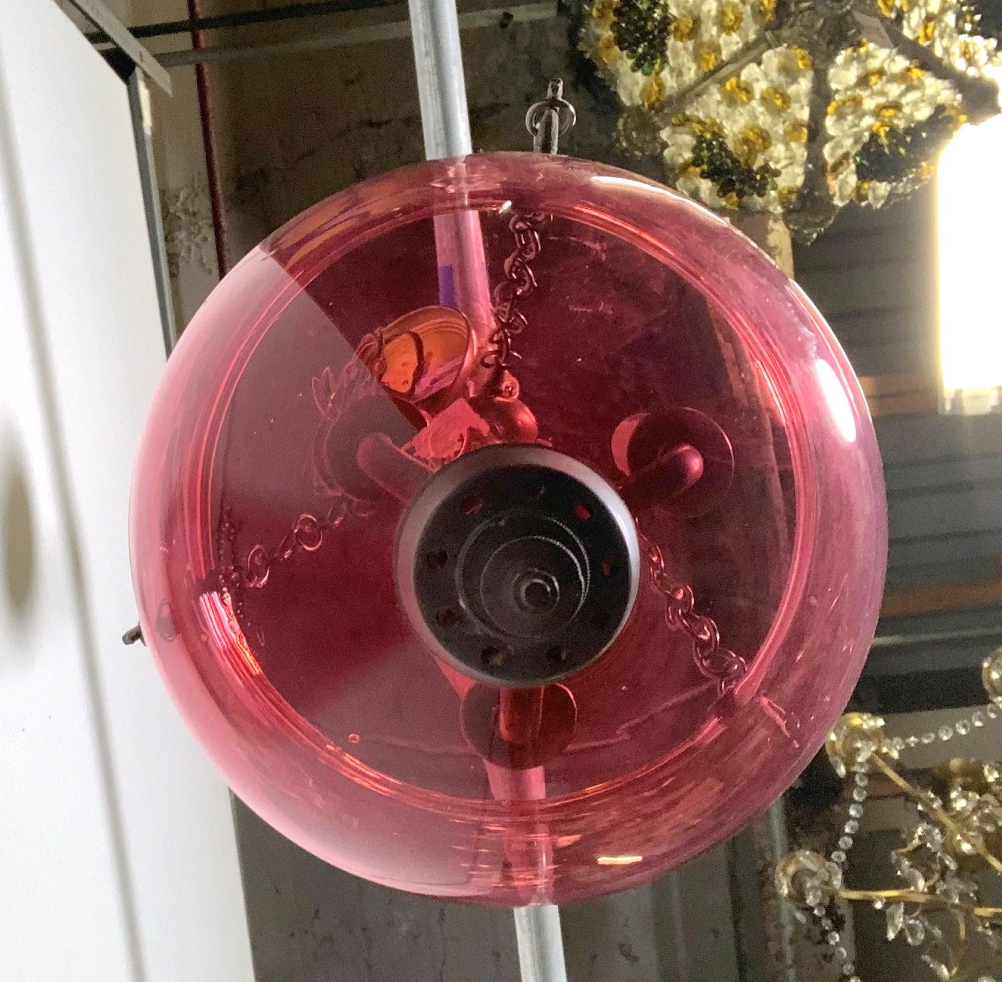 20th Century Hand Blown Cranberry Red Glass Bell Jar Light Brass Finish Hardware