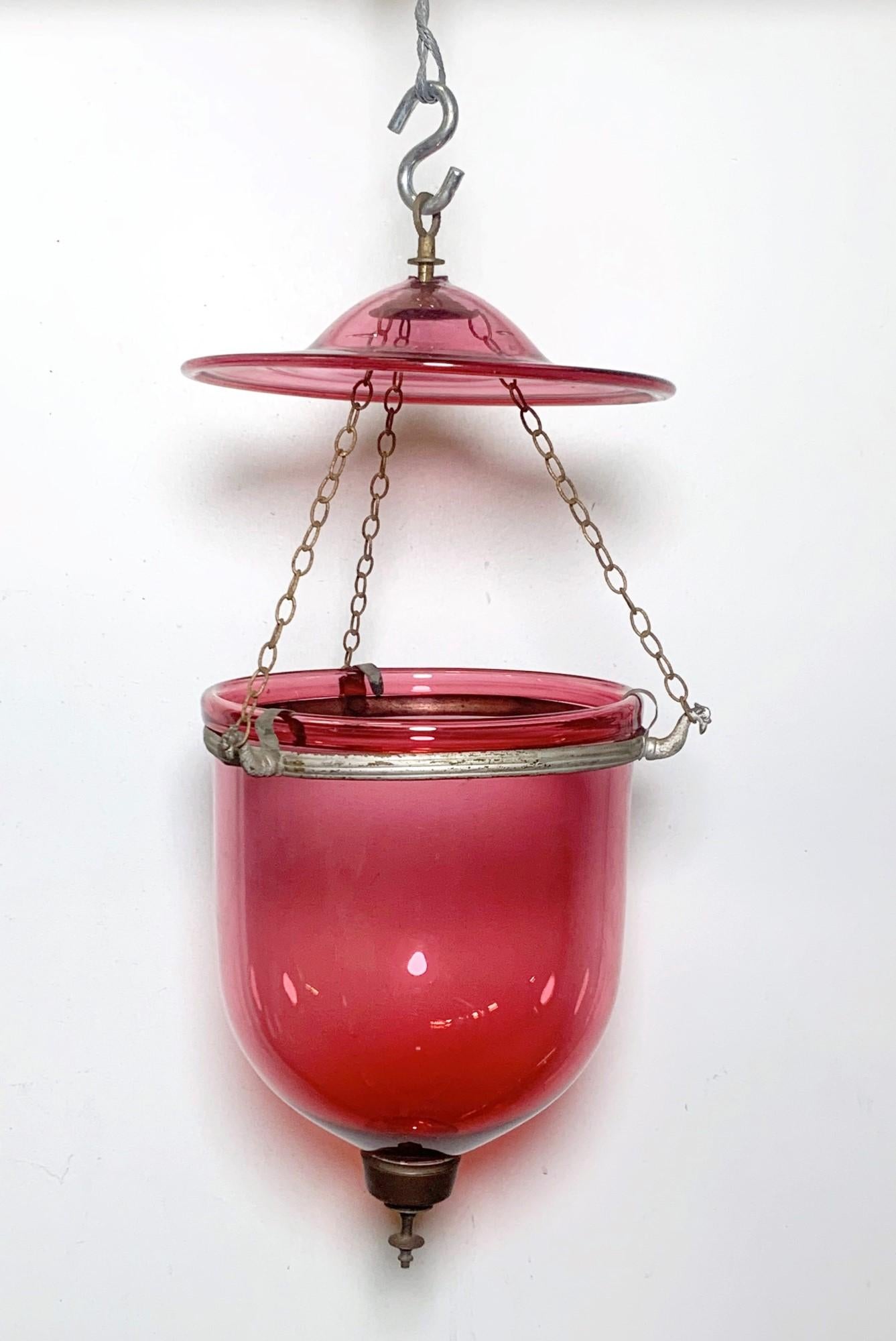Hand Blown Cranberry Red Glass Bell Jar Light Brass Finish Hardware 1