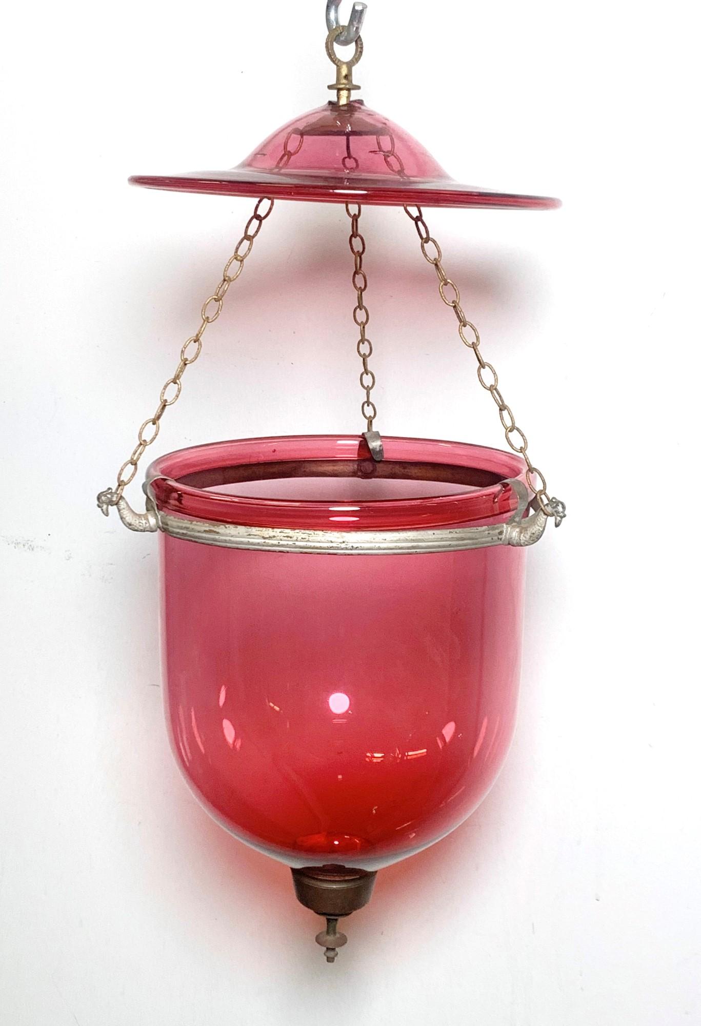 Hand Blown Cranberry Red Glass Bell Jar Light Brass Finish Hardware 2