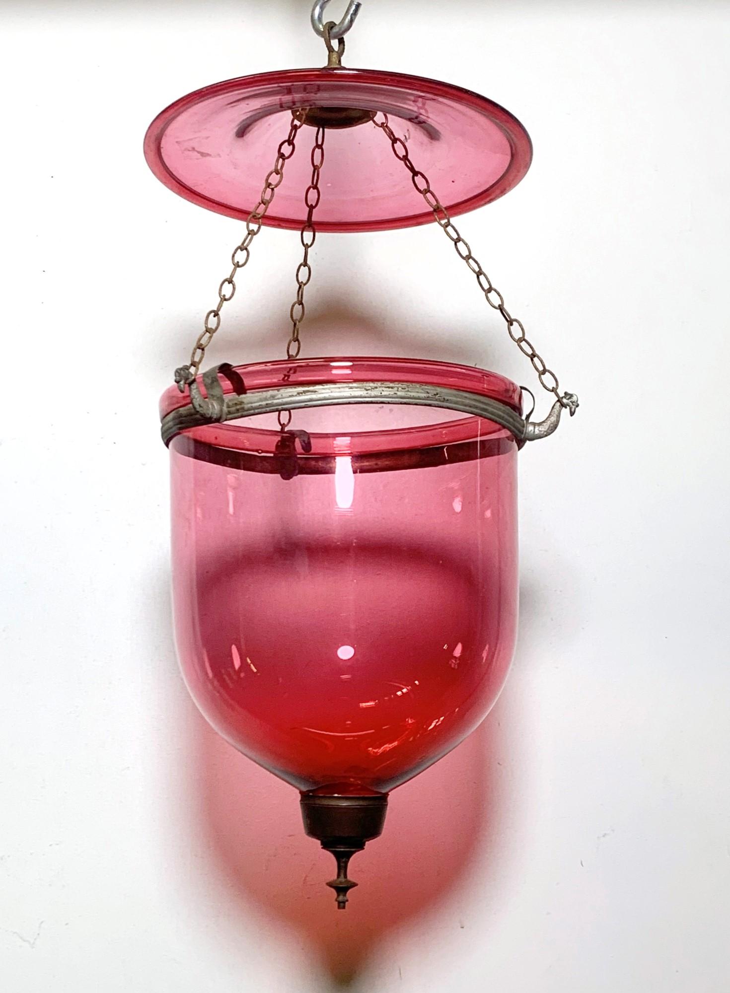 Hand Blown Cranberry Red Glass Bell Jar Light Brass Finish Hardware 3