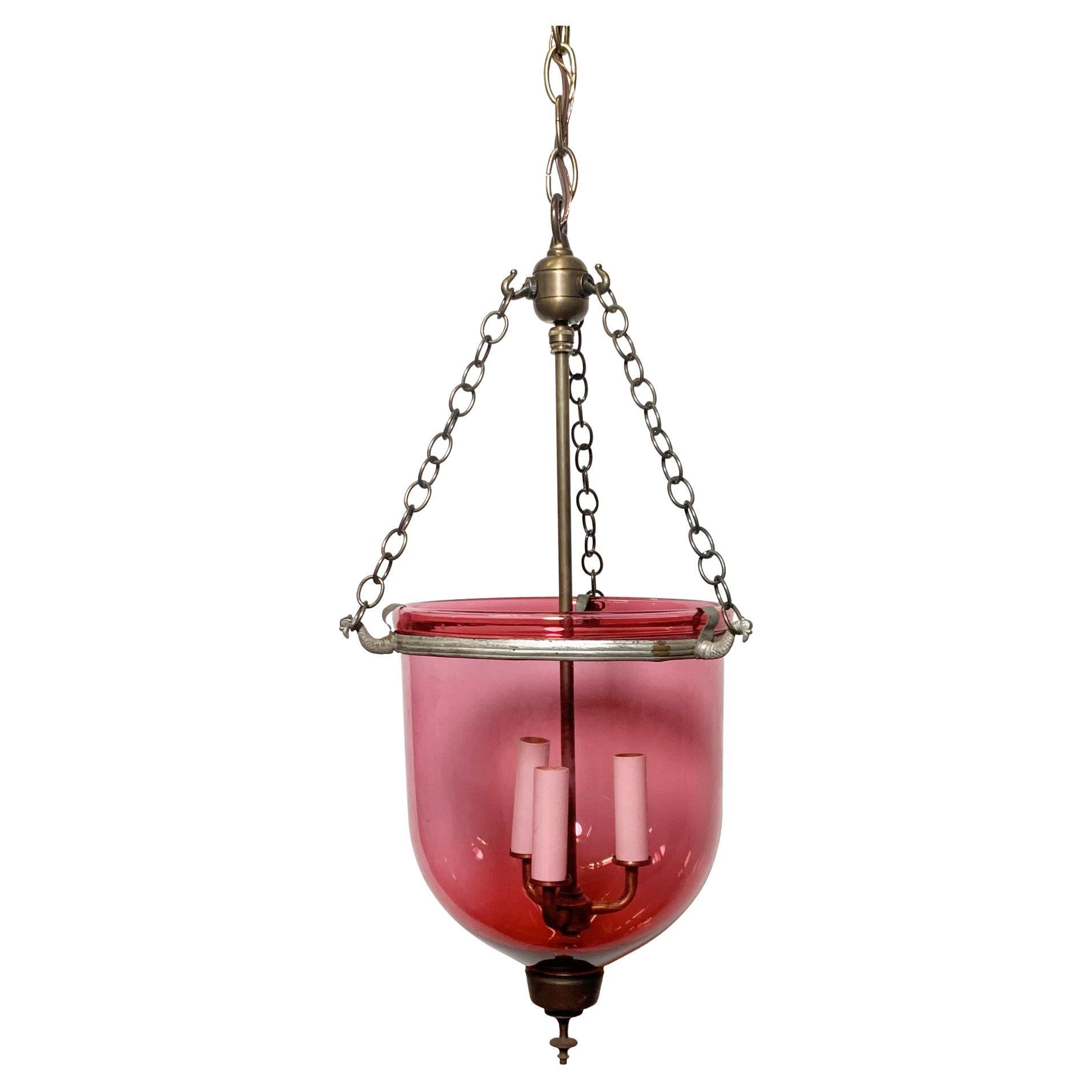 Hand Blown Cranberry Red Glass Bell Jar Light Brass Finish Hardware