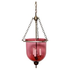 Antique Hand Blown Cranberry Red Glass Bell Jar Light Brass Finish Hardware