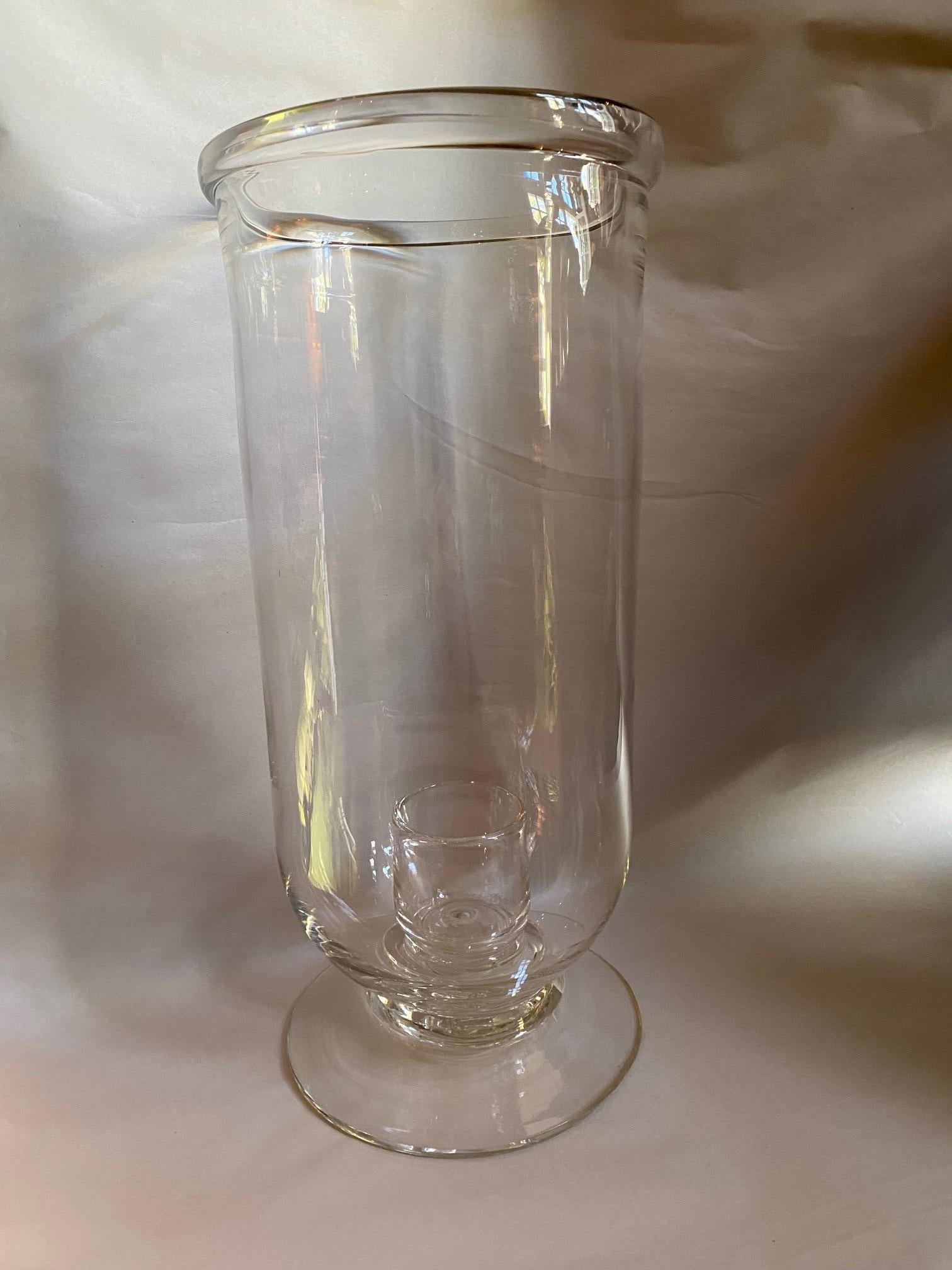 20th Century Hand Blown Crystal Hurricane Lantern Table Lamp Candle Holder Light Design LA CA