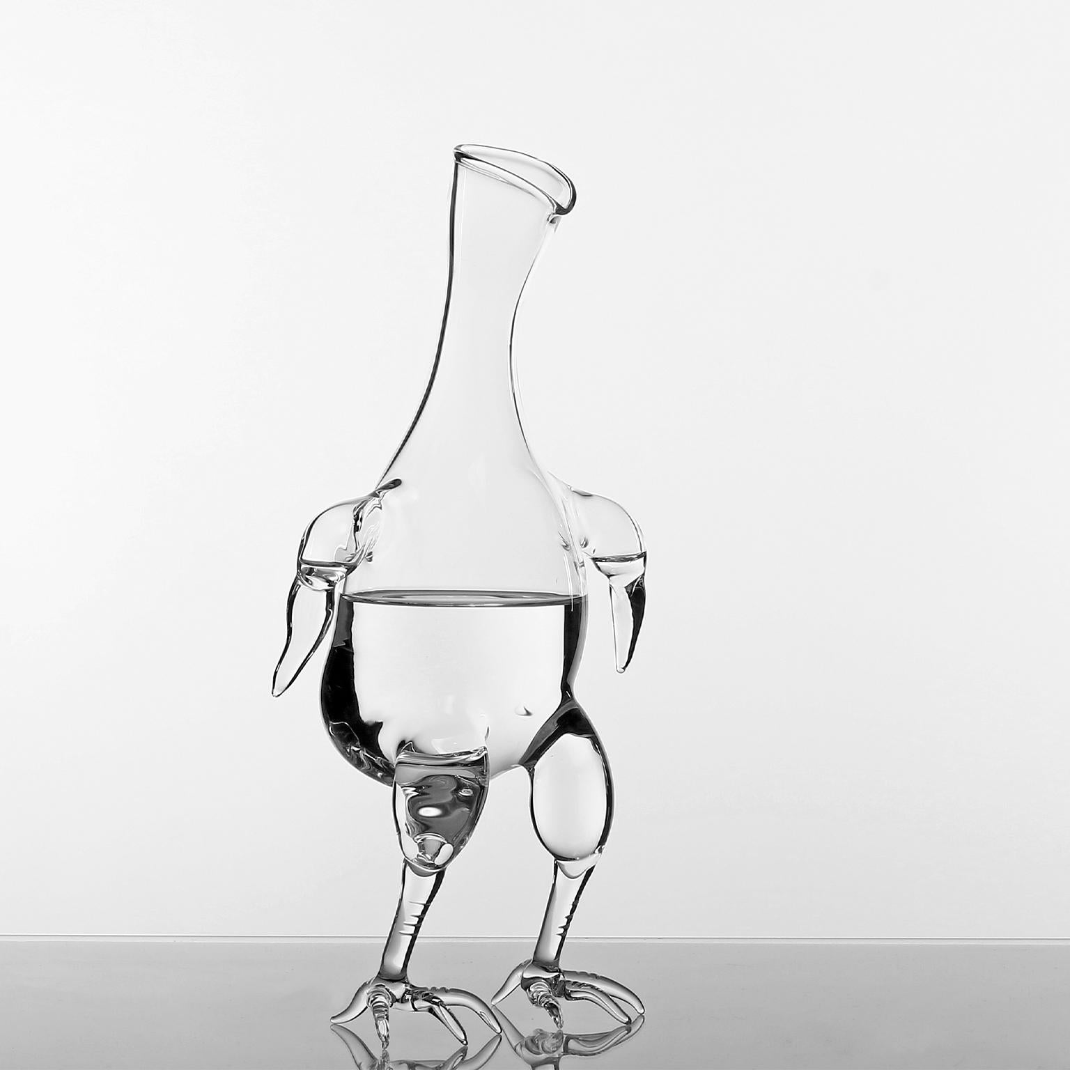 Gajna Decanter
The Gajna Decanter is an extraordinary hand-blown piece by Simone Crestani, part of the imaginative Gajna Wine Collection. With its playful, sculptural form, this decanter brings a delightful touch of whimsy to the art of wine