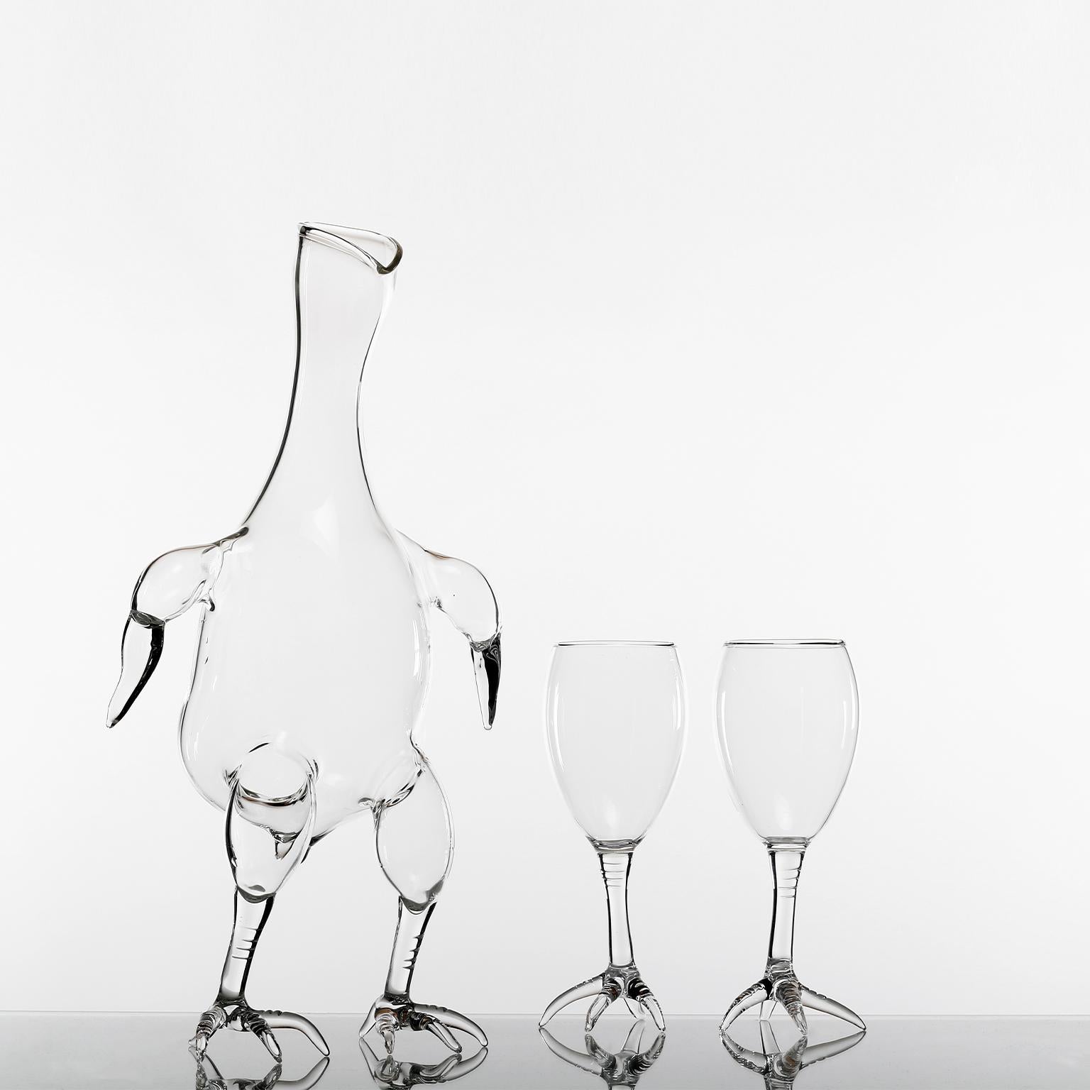 chicken decanter and glasses