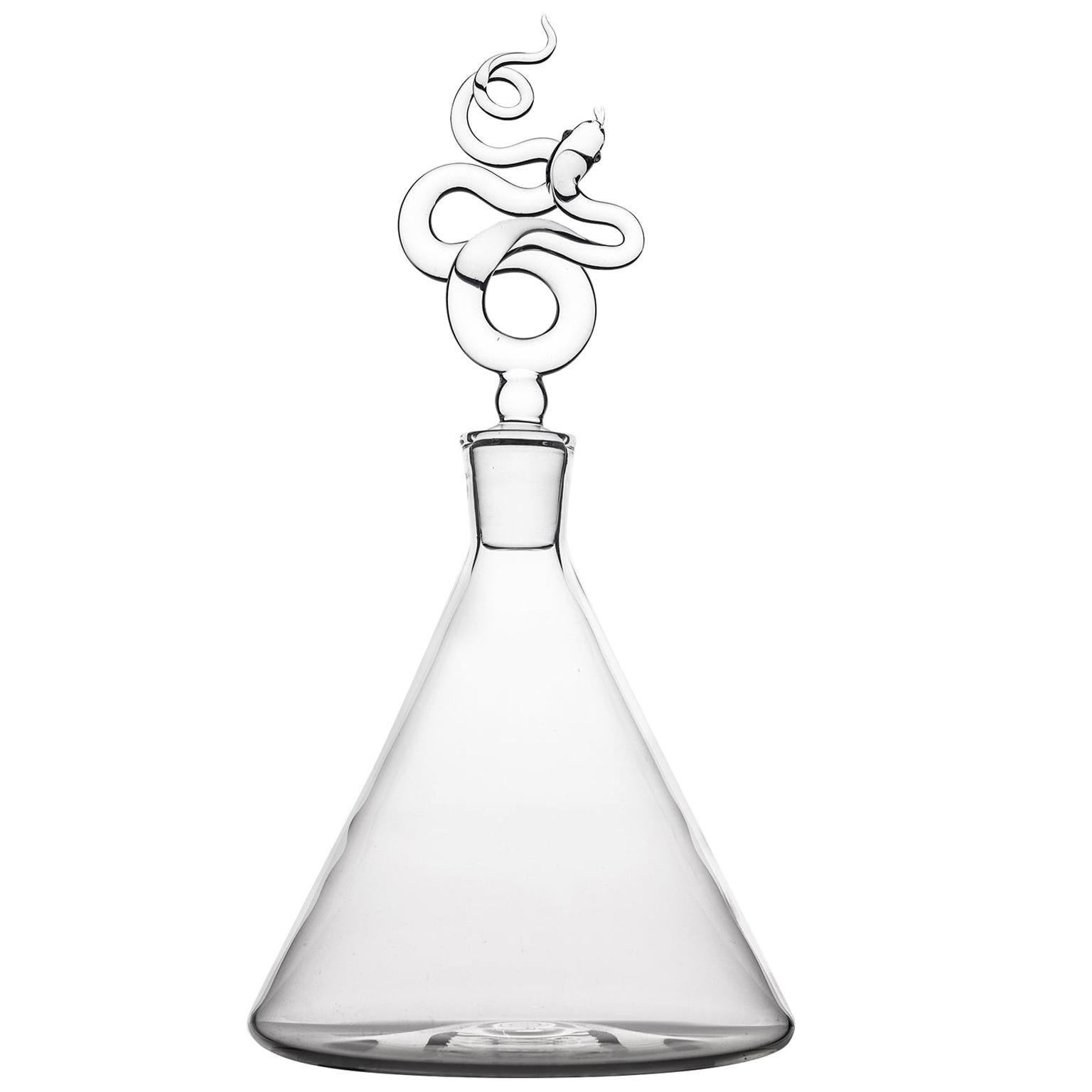'Serpentine Decanter' Hand Blown Glass Decanter by Simone Crestani For Sale