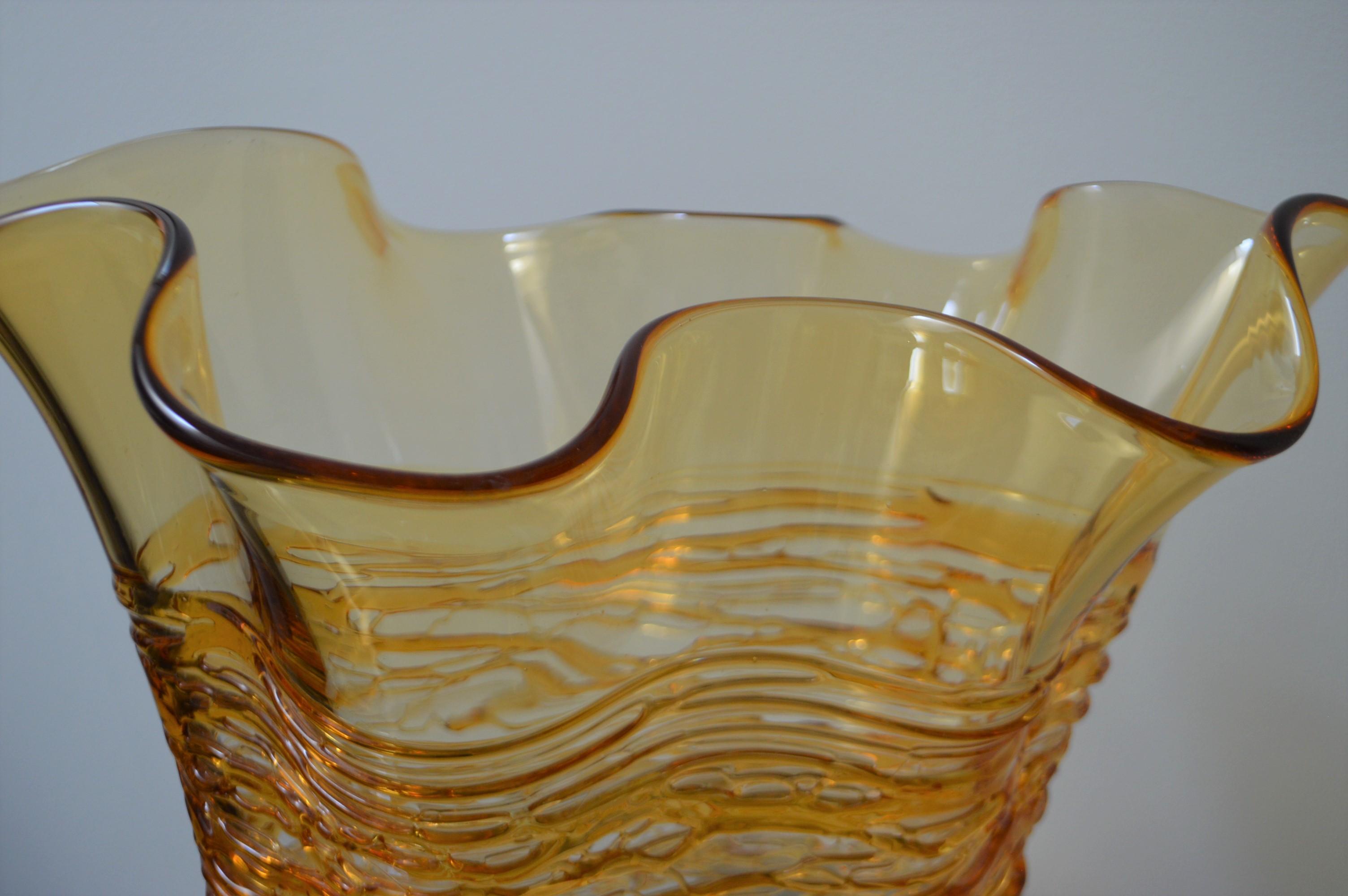 Italian Hand Blown Decorative Murano Gold Glass Vase with a Lace Design