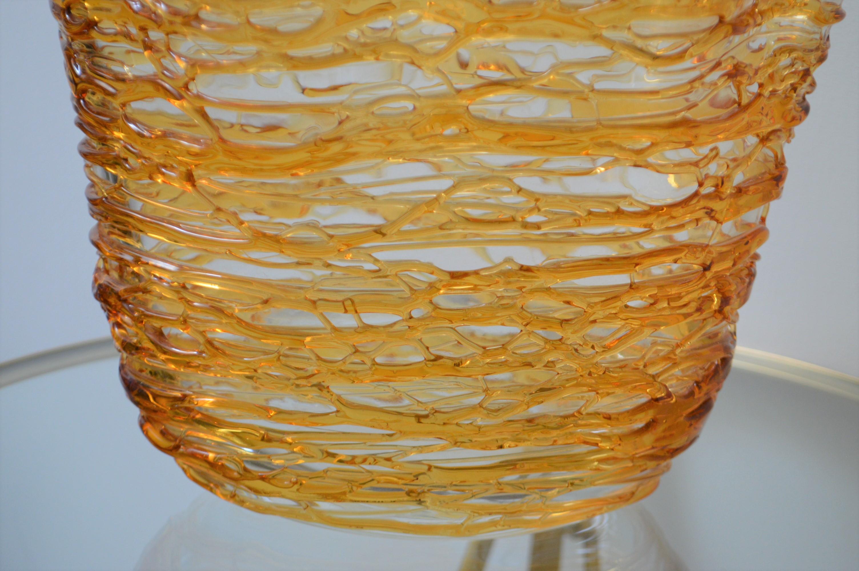 Hand-Crafted Hand Blown Decorative Murano Gold Glass Vase with a Lace Design