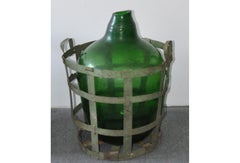 Hand Blown Demijohn in Vintners Metal Basket, 1920