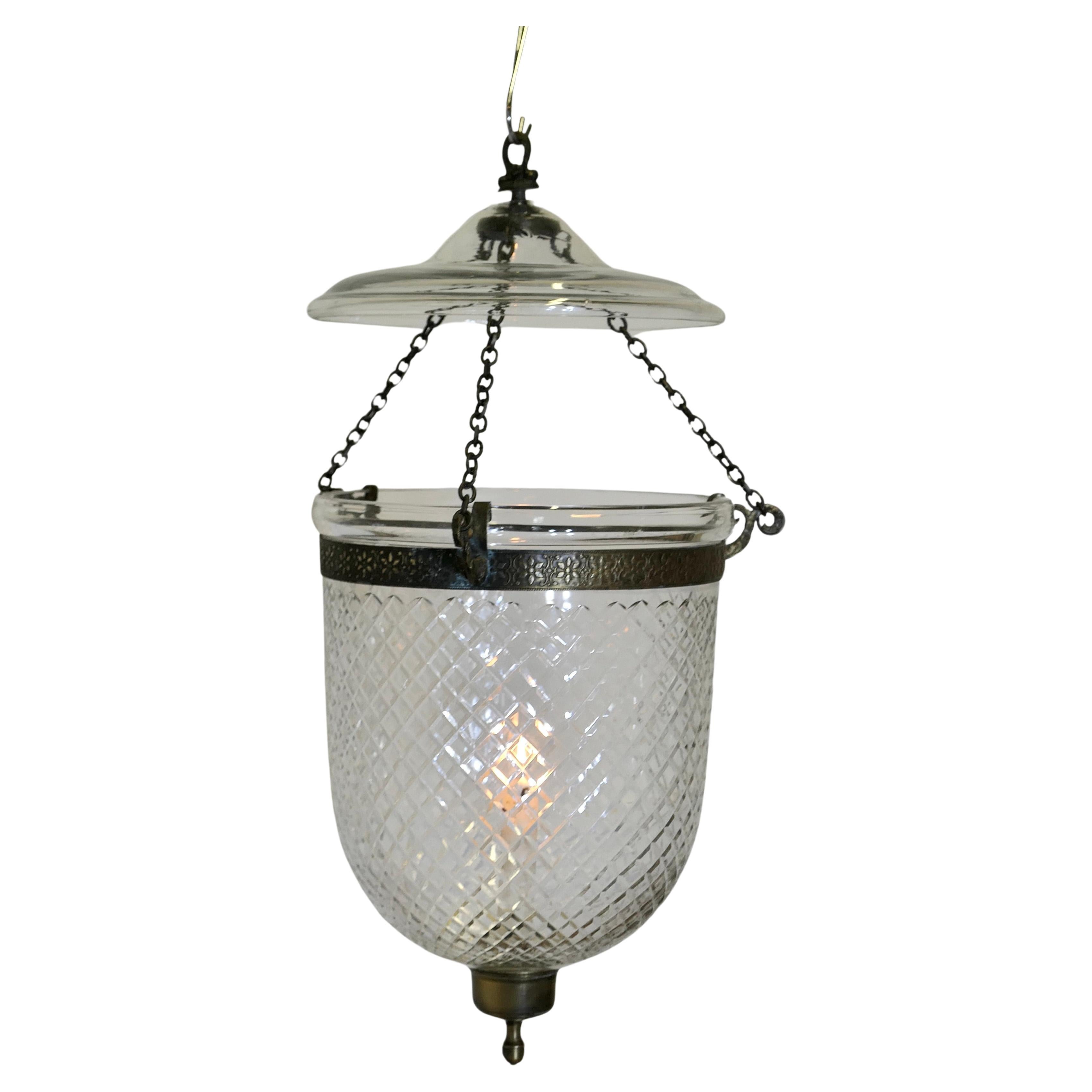 Hand Blown Diamond Cut Crystal Bell Jar Lantern