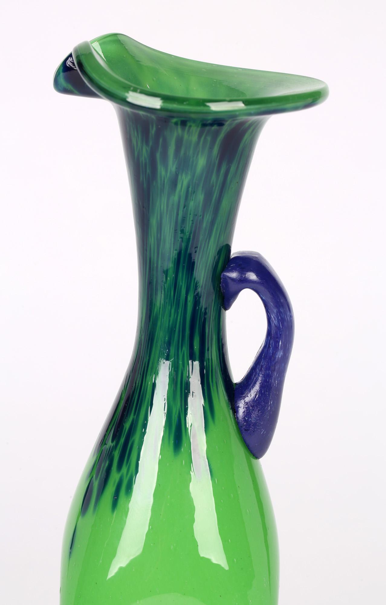 Hand Blown Dimple Design Handled Stylish Art Glass Jug For Sale 3