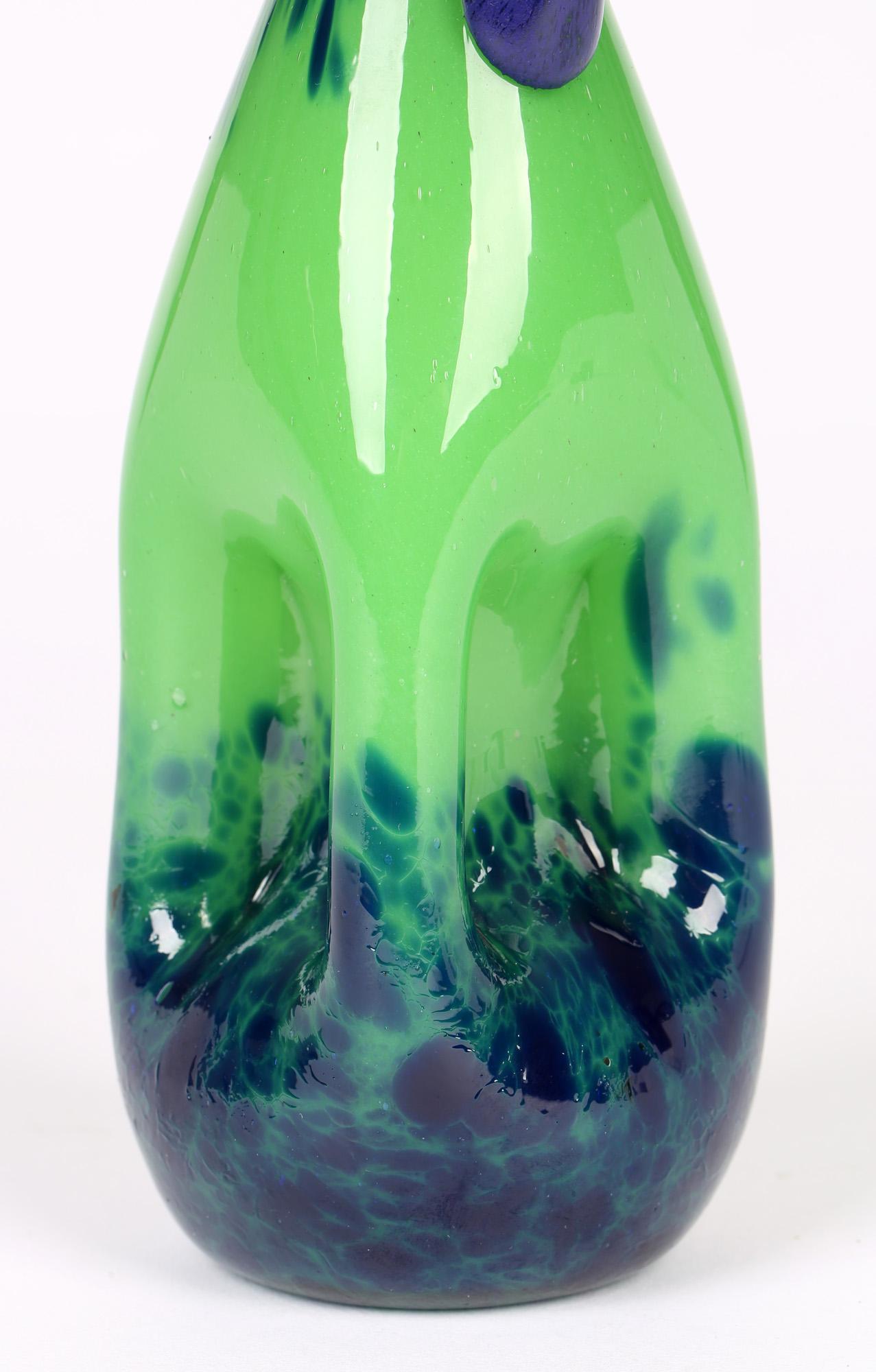 Hand Blown Dimple Design Handled Stylish Art Glass Jug For Sale 4