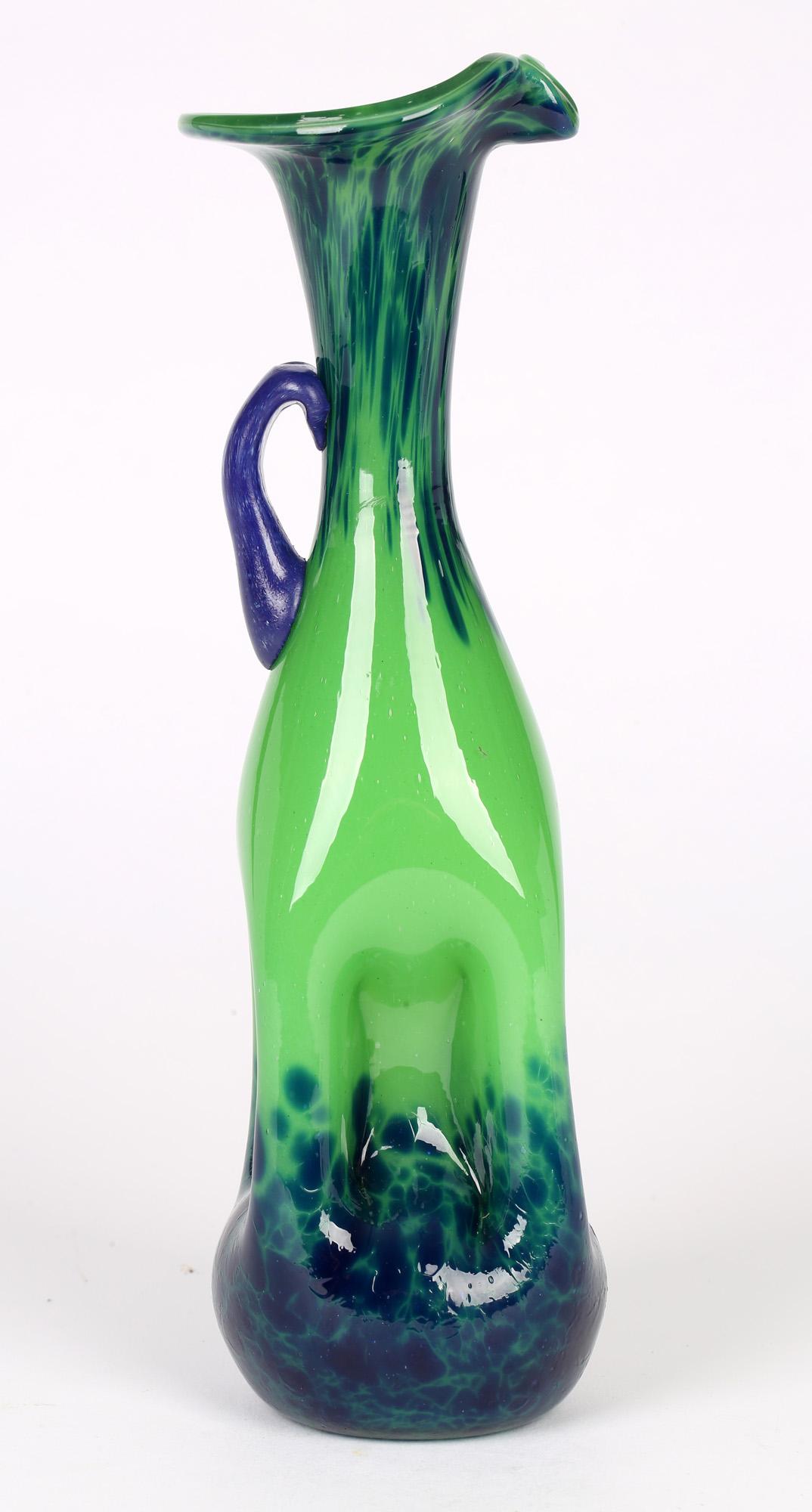 Hand Blown Dimple Design Handled Stylish Art Glass Jug For Sale 5