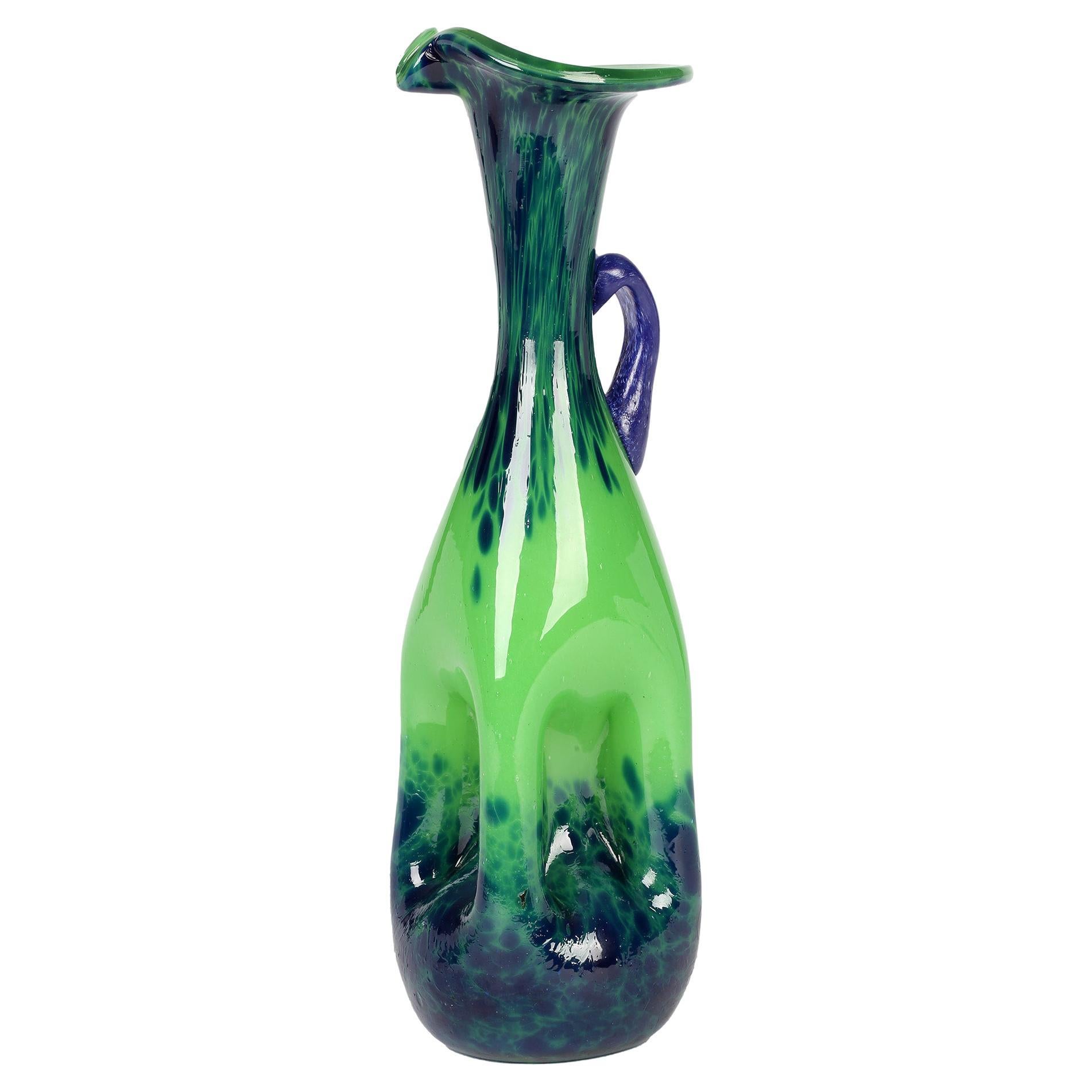 Hand Blown Dimple Design Handled Stylish Art Glass Jug