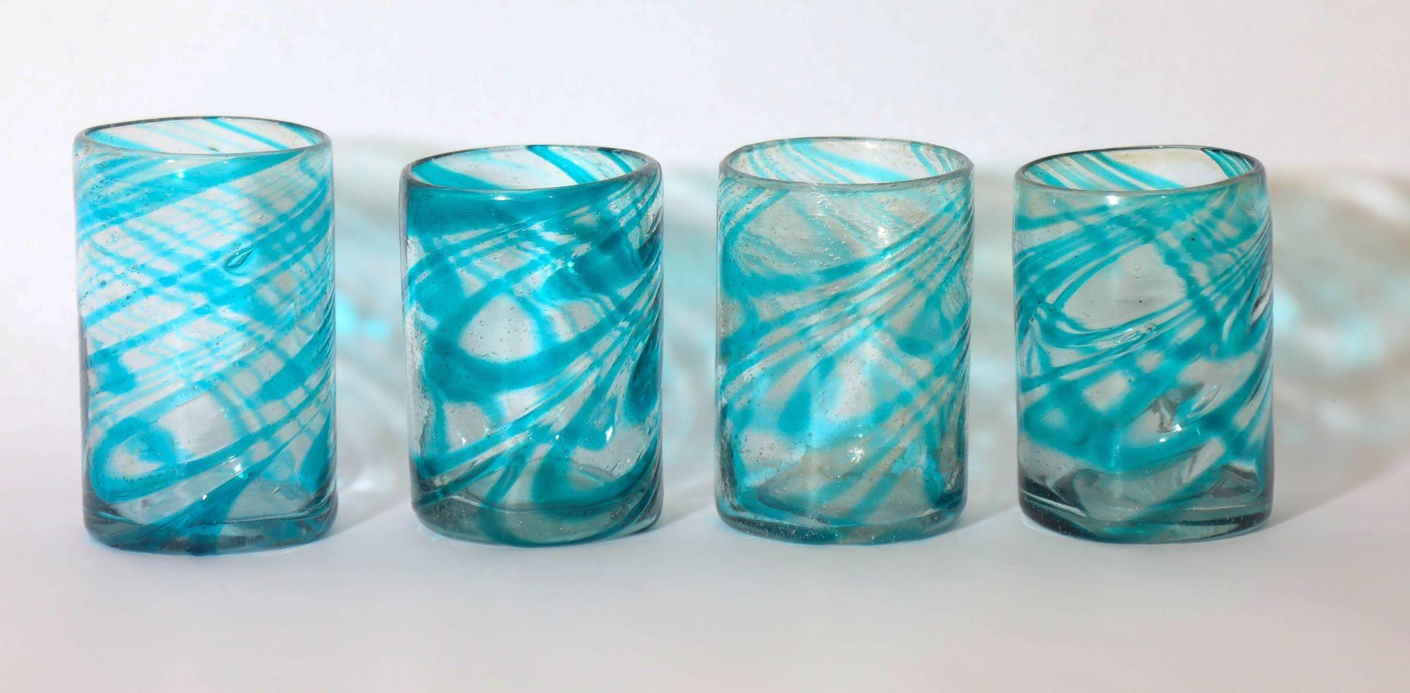 Hand Blown Drinking Glasses Handcrafted Blue Swirl set of 4 For Sale 7