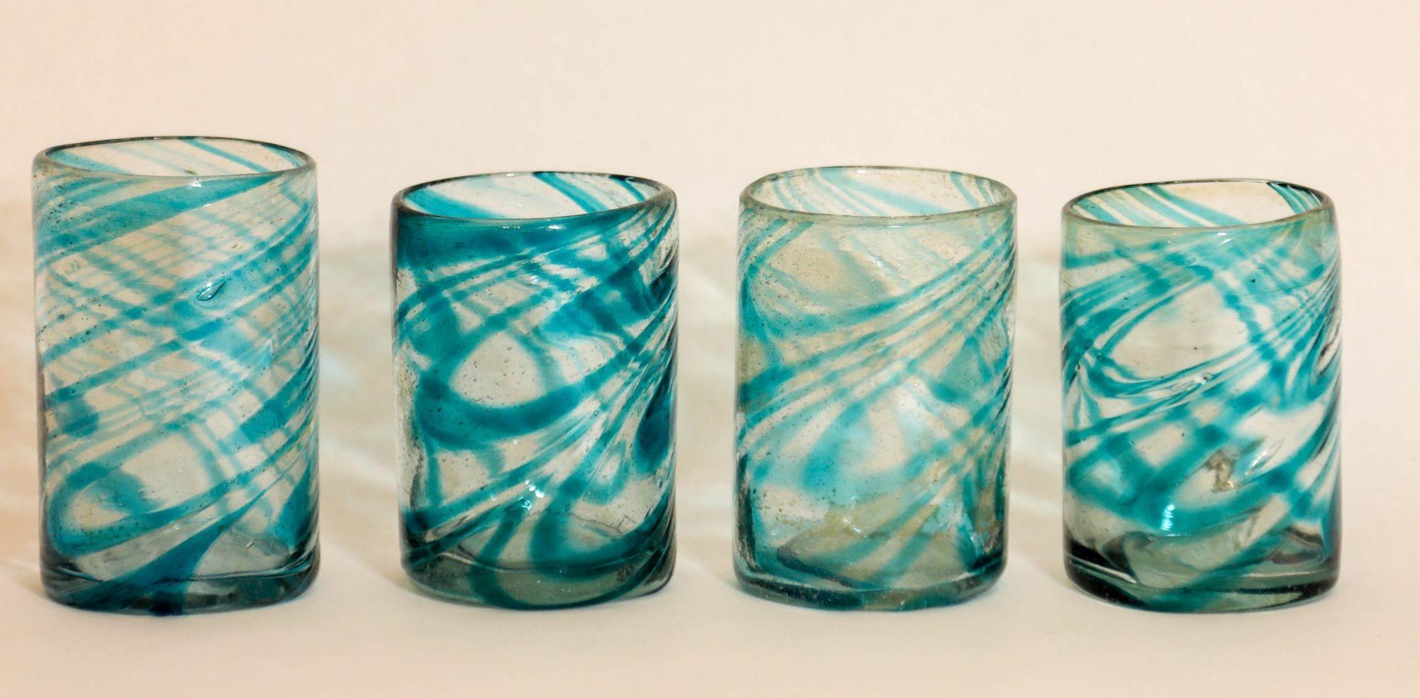 Hand Blown Drinking Glasses Handcrafted Blue Swirl set of 4 For Sale 8