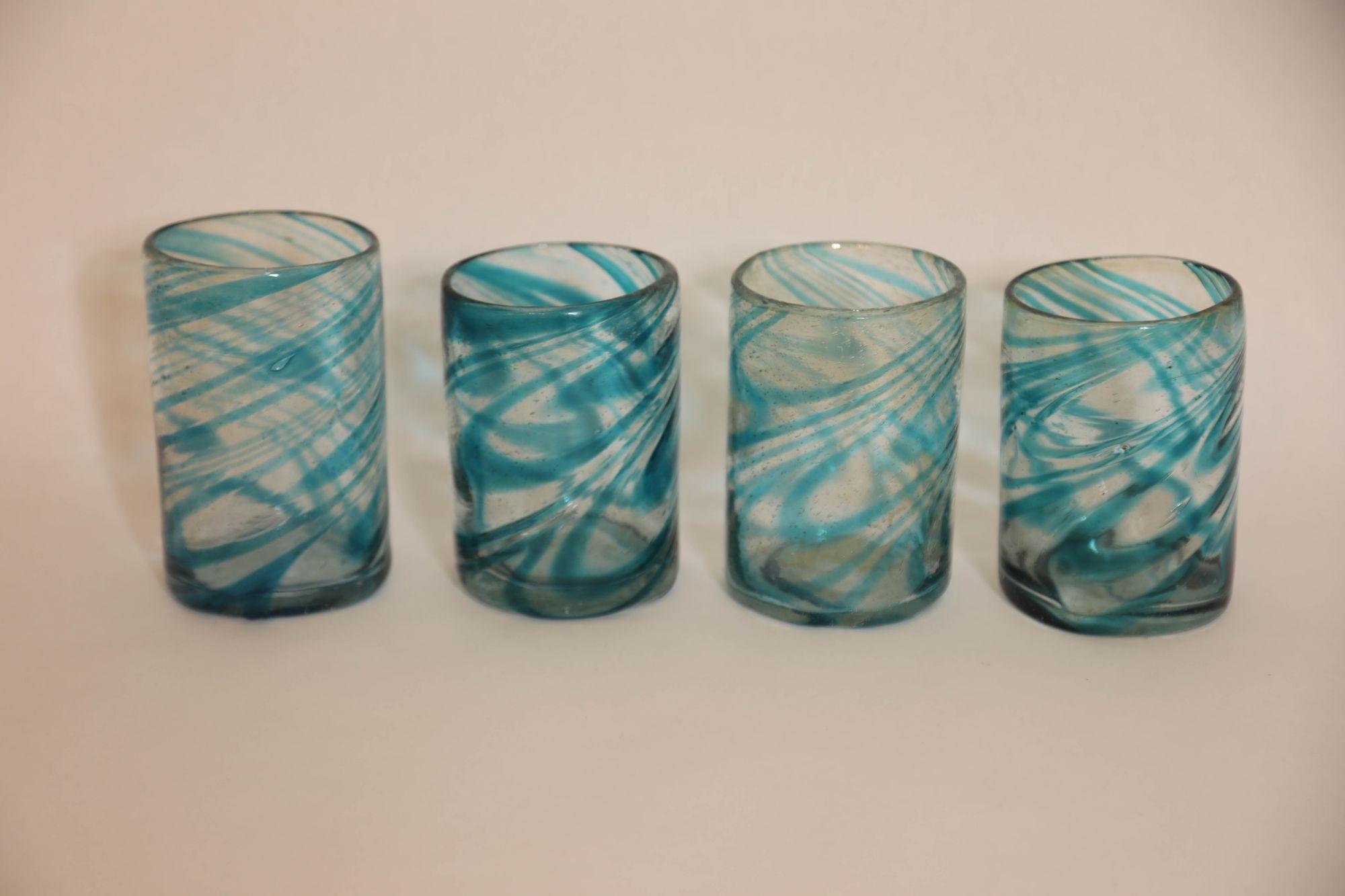 Hand Blown Drinking Glasses Handcrafted Blue Swirl set of 4 For Sale 9
