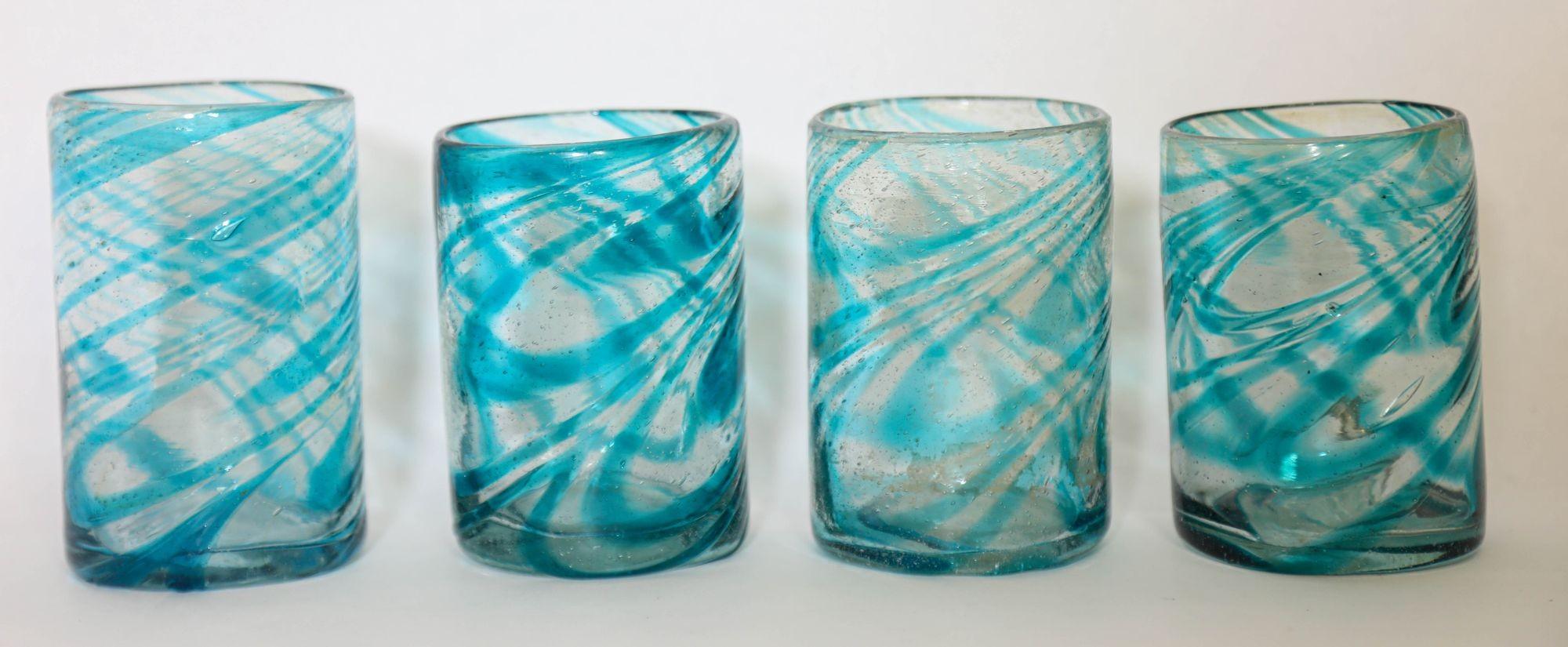 Hand Blown Drinking Glasses Handcrafted Blue Swirl set of 4 For Sale 10