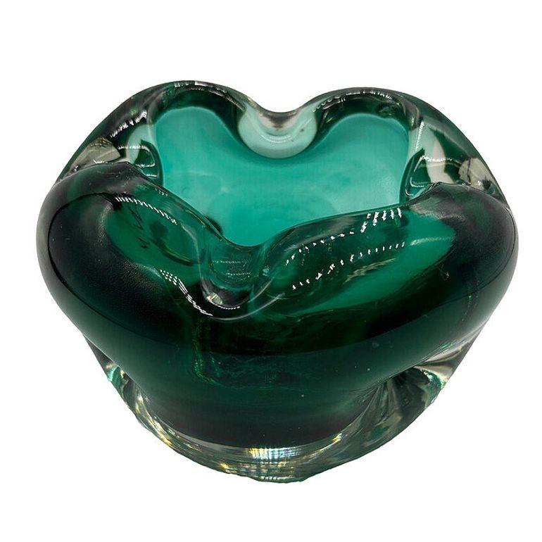 Mid-Century Modern Hand Blown Emerald Green Murano Weighted Cased Art Glass Ashtray For Sale