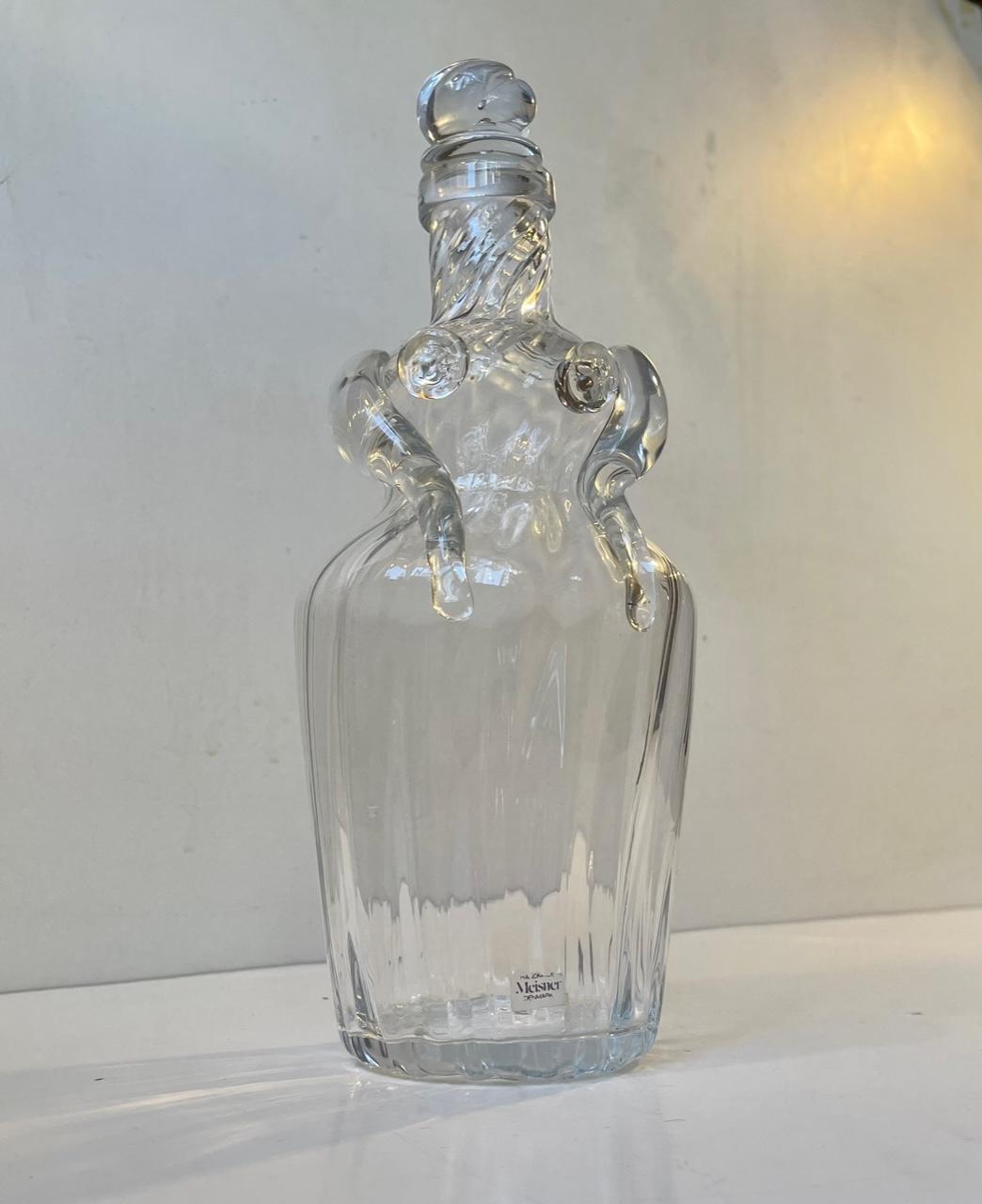 Hand-blown Figural Woman Decanter in Optical Glass by Erik Meisner, 1970s In Good Condition For Sale In Esbjerg, DK